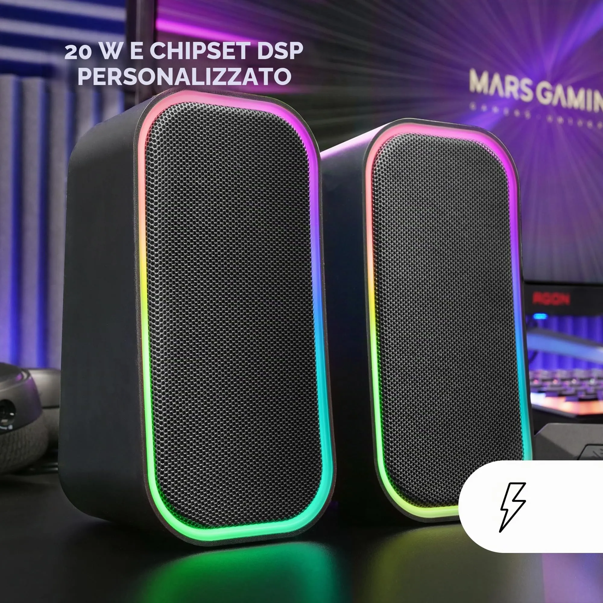 Mars Gaming MS-OM Altoparlanti da Gioco RGB 20W Bluetooth 5.3 e AUX-IN - immagine 2