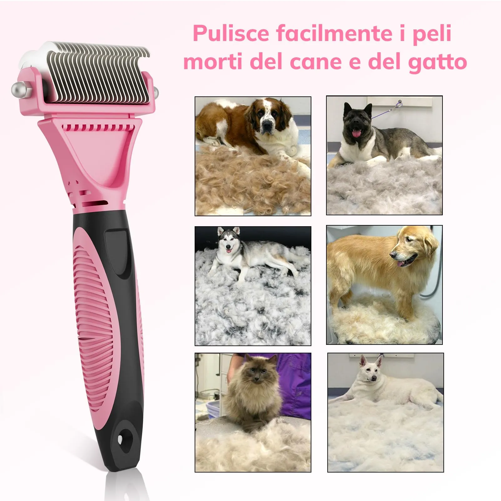 Morpilot Spazzola per Cani e Gatti Professionale per Pelo Lungo, Medio e Corto, Rosa Brillante - immagine 5