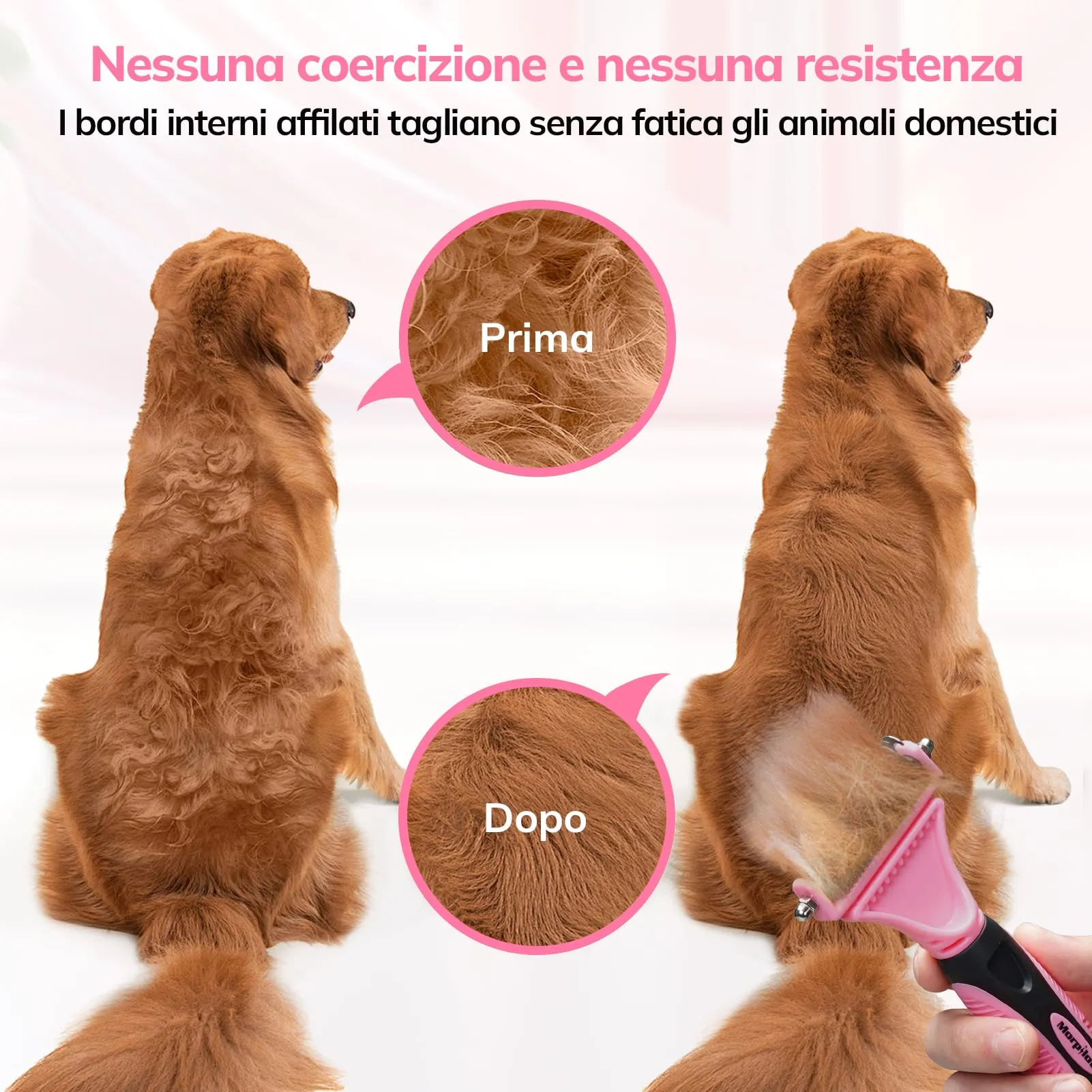 Morpilot Spazzola per Cani e Gatti Professionale per Pelo Lungo, Medio e Corto, Rosa Brillante - immagine 7