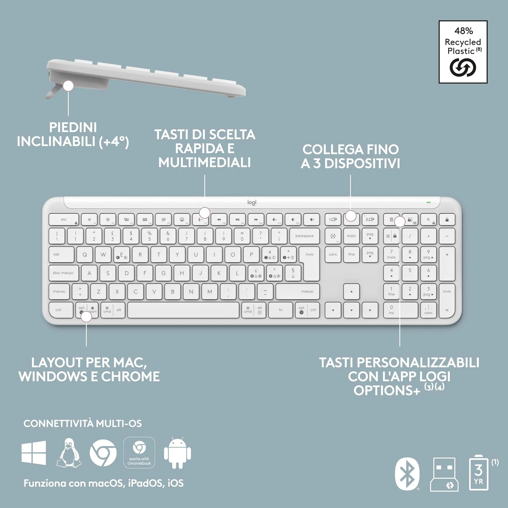 Logitech MK950 Signature Slim Wireless Keyboard and Mouse Kit - ITA QWERTY - immagine 10