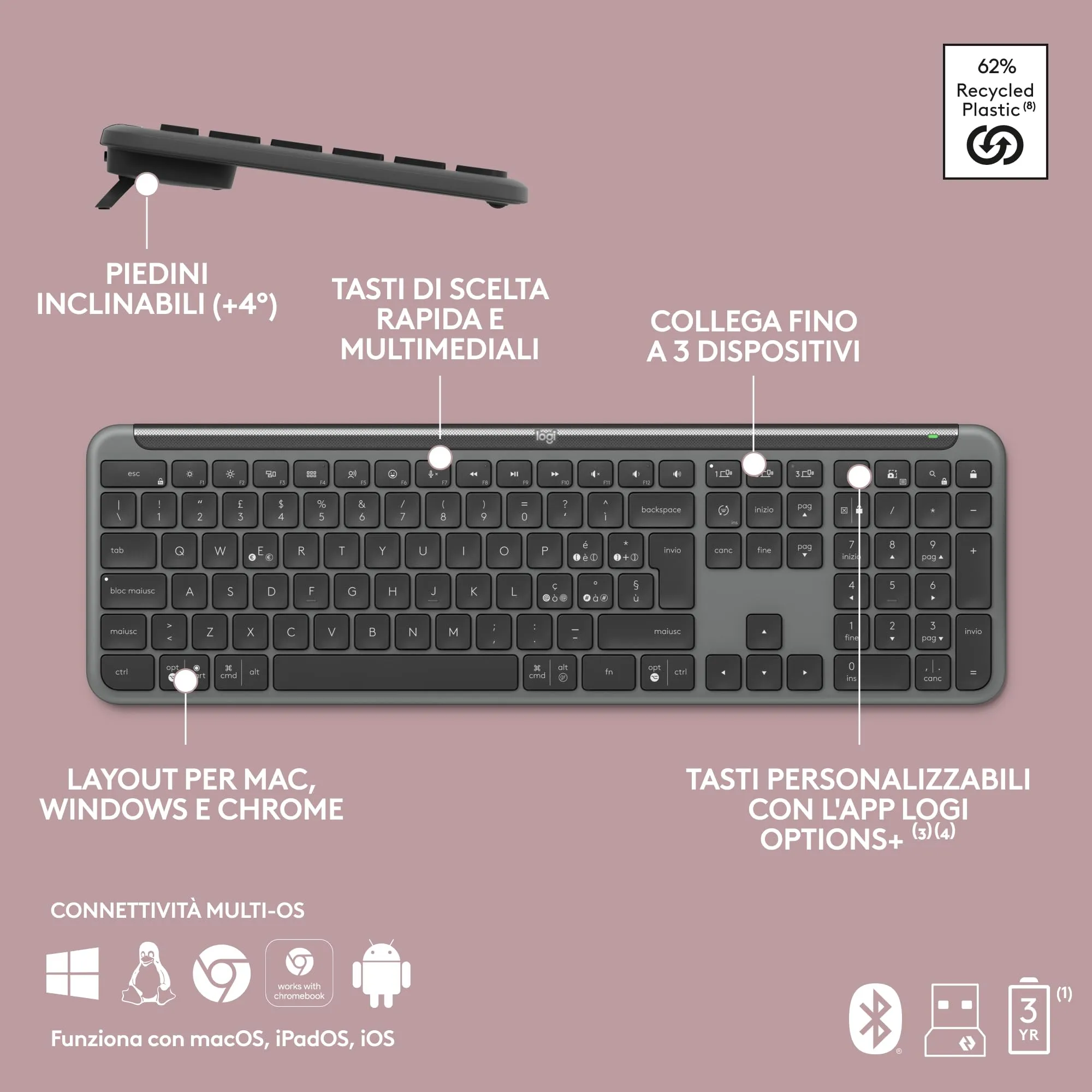 Logitech MK950 Signature Slim Wireless Keyboard and Mouse Kit - ITA QWERTY - immagine 10
