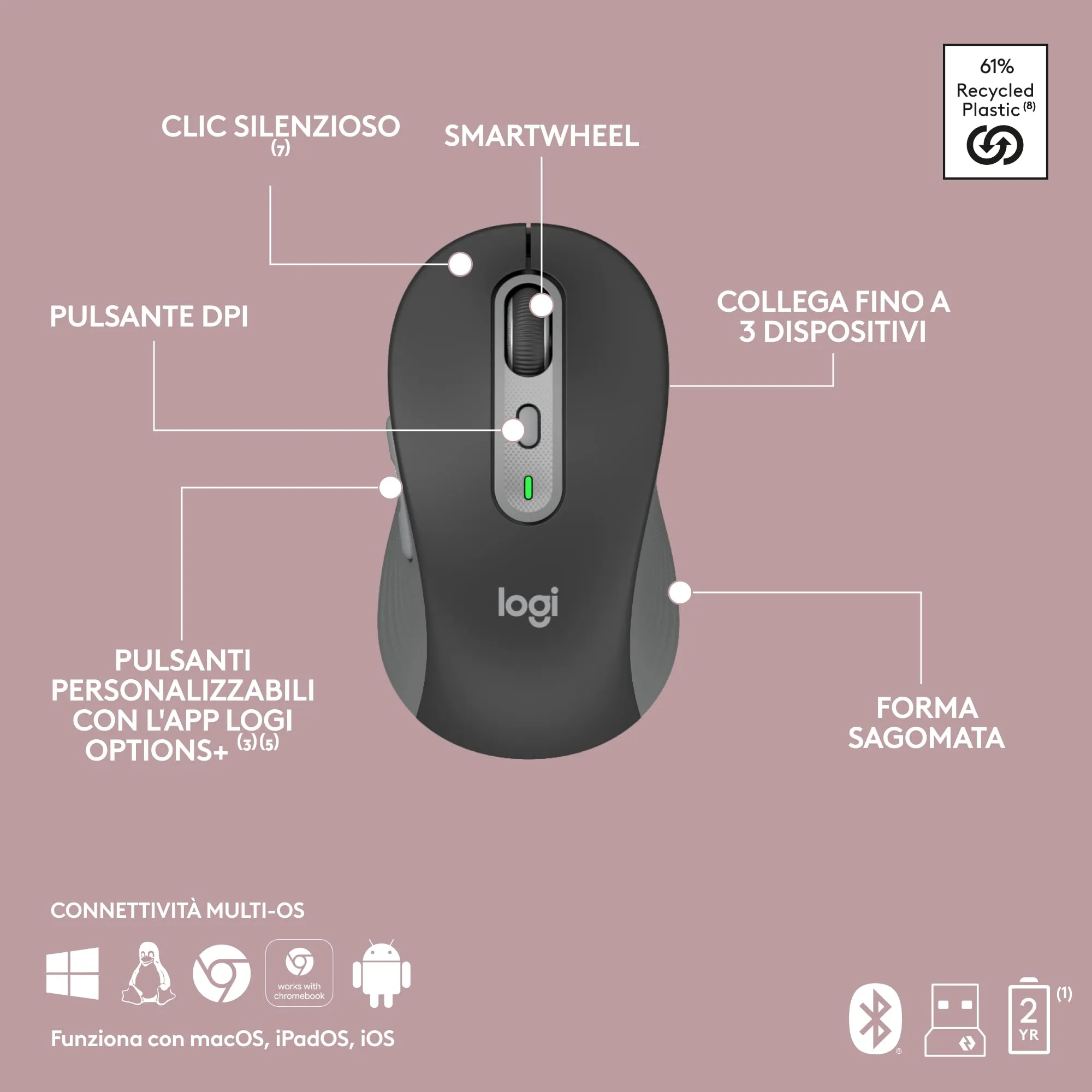 Logitech MK950 Signature Slim Wireless Keyboard and Mouse Kit - ITA QWERTY - immagine 11