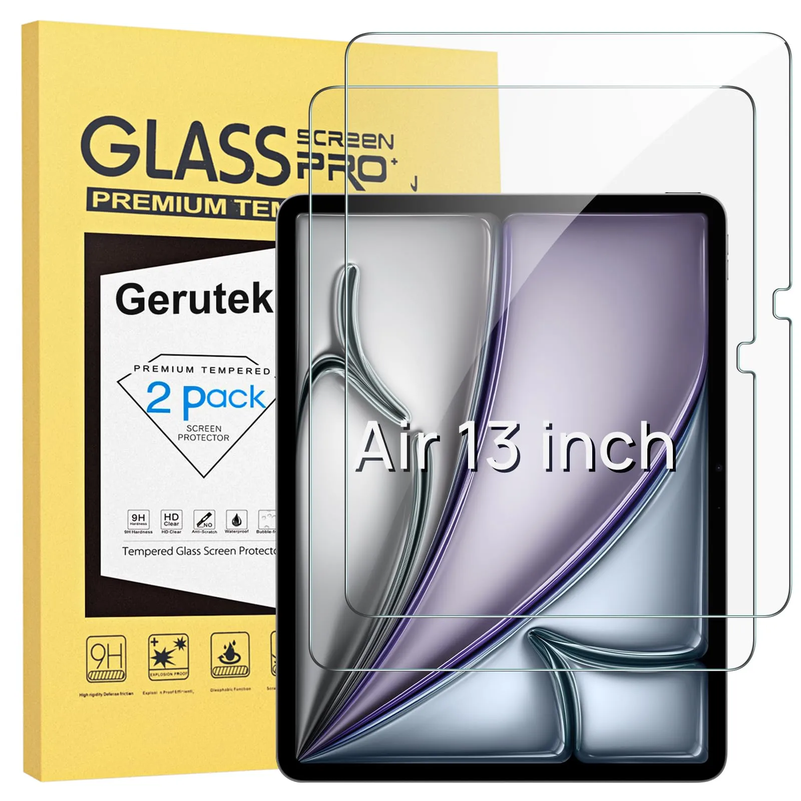 Gerutek Pellicola Protettiva in Vetro Temperato per iPad Air 13'' M4/M3/M2 e iPad Pro 13'' M4, 2 Pezzi - immagine 1