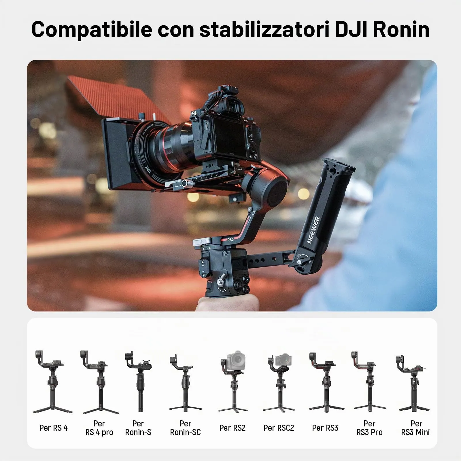 NEEWER Impugnatura Regolabile Tracolla per Gimbal con Guida NATO, Compatibile con DJI RS4, RS4 Pro, RS3, RS3 Pro, RS3 Mini, RS2, RSC2, Ronin-S e Ronin-SC, ST49 - immagine 2