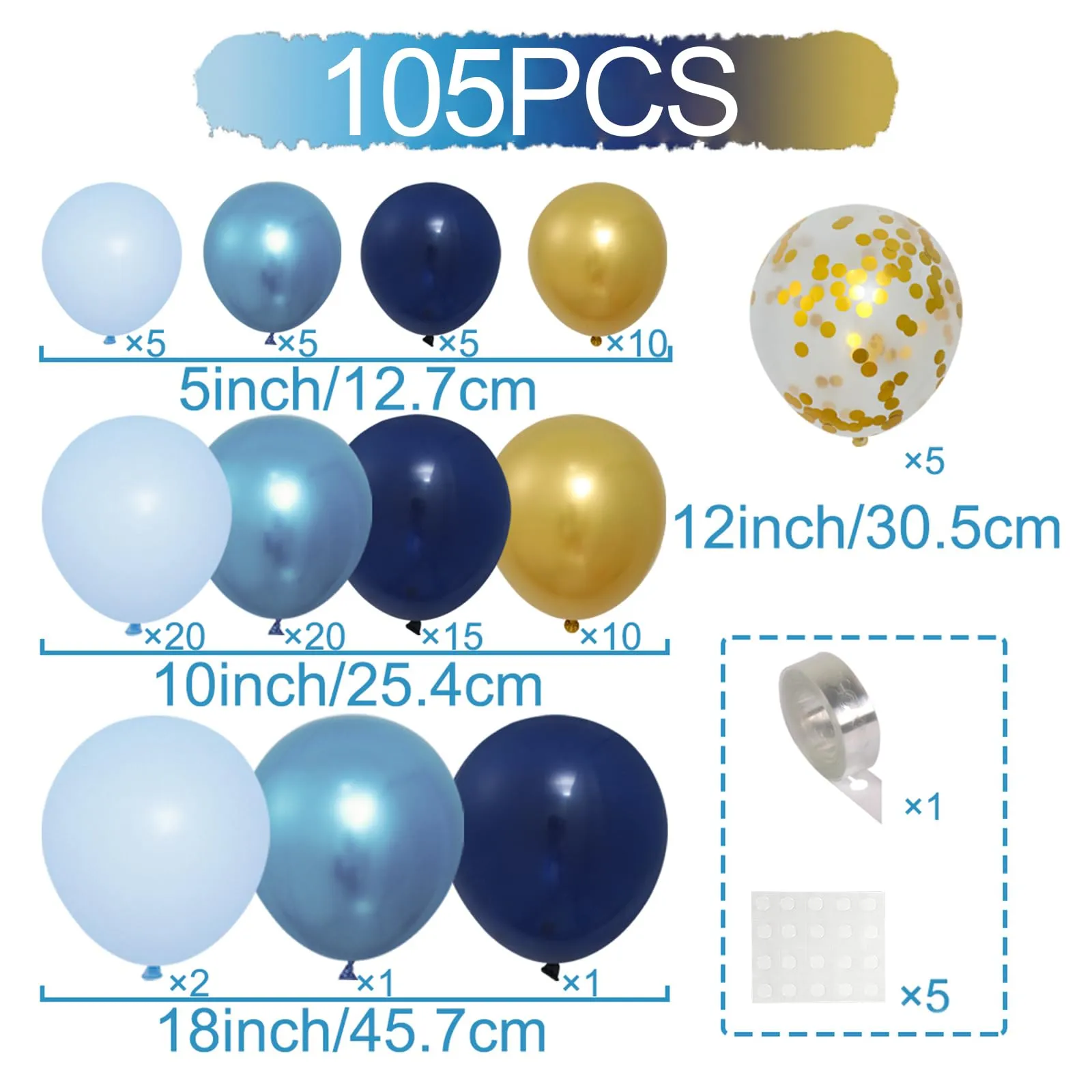 Netnology Kit Arco Ghirlanda di Palloncini Blu Navy e Oro, 105 Pezzi - immagine 2