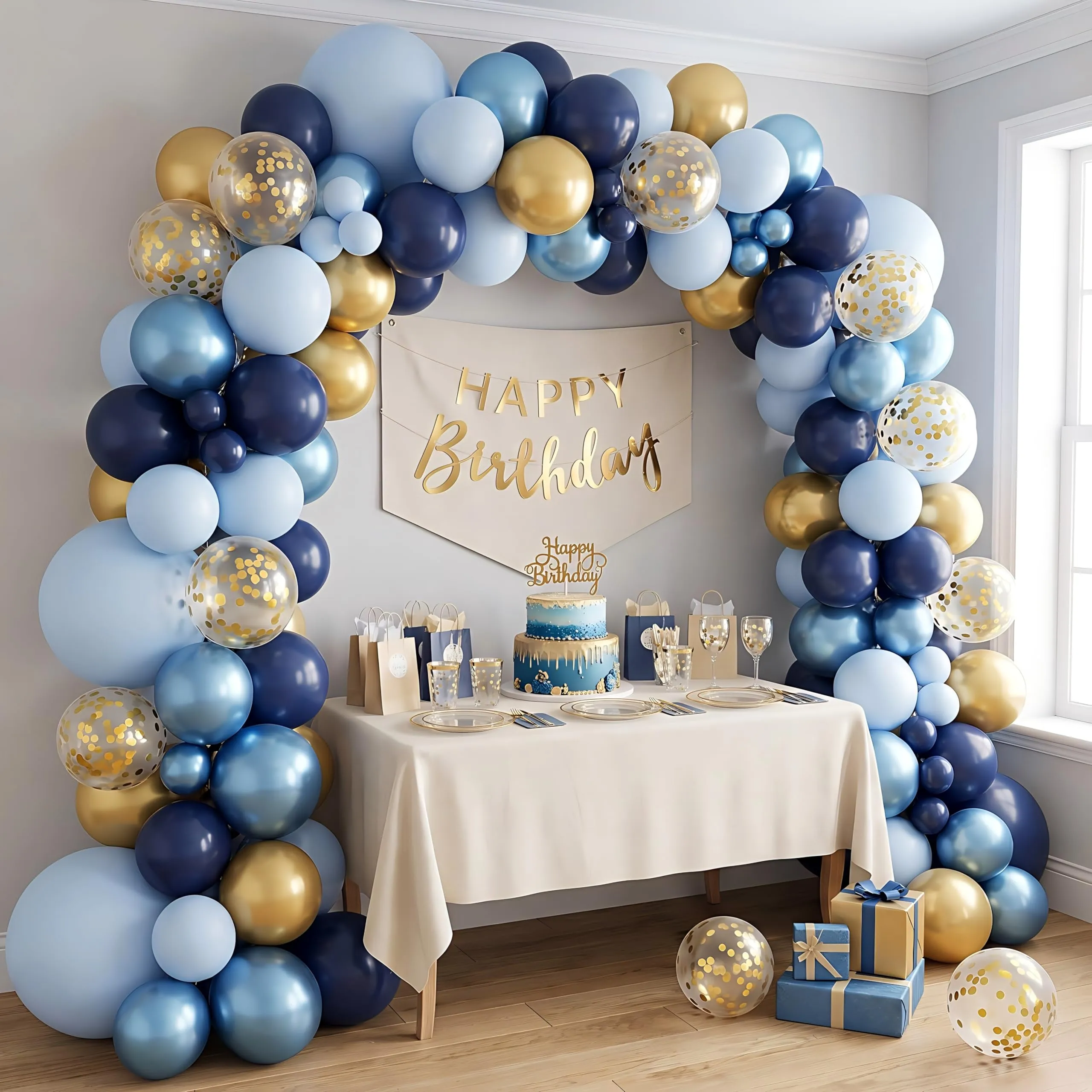 Netnology Kit Arco Ghirlanda di Palloncini Blu Navy e Oro, 105 Pezzi - immagine 4