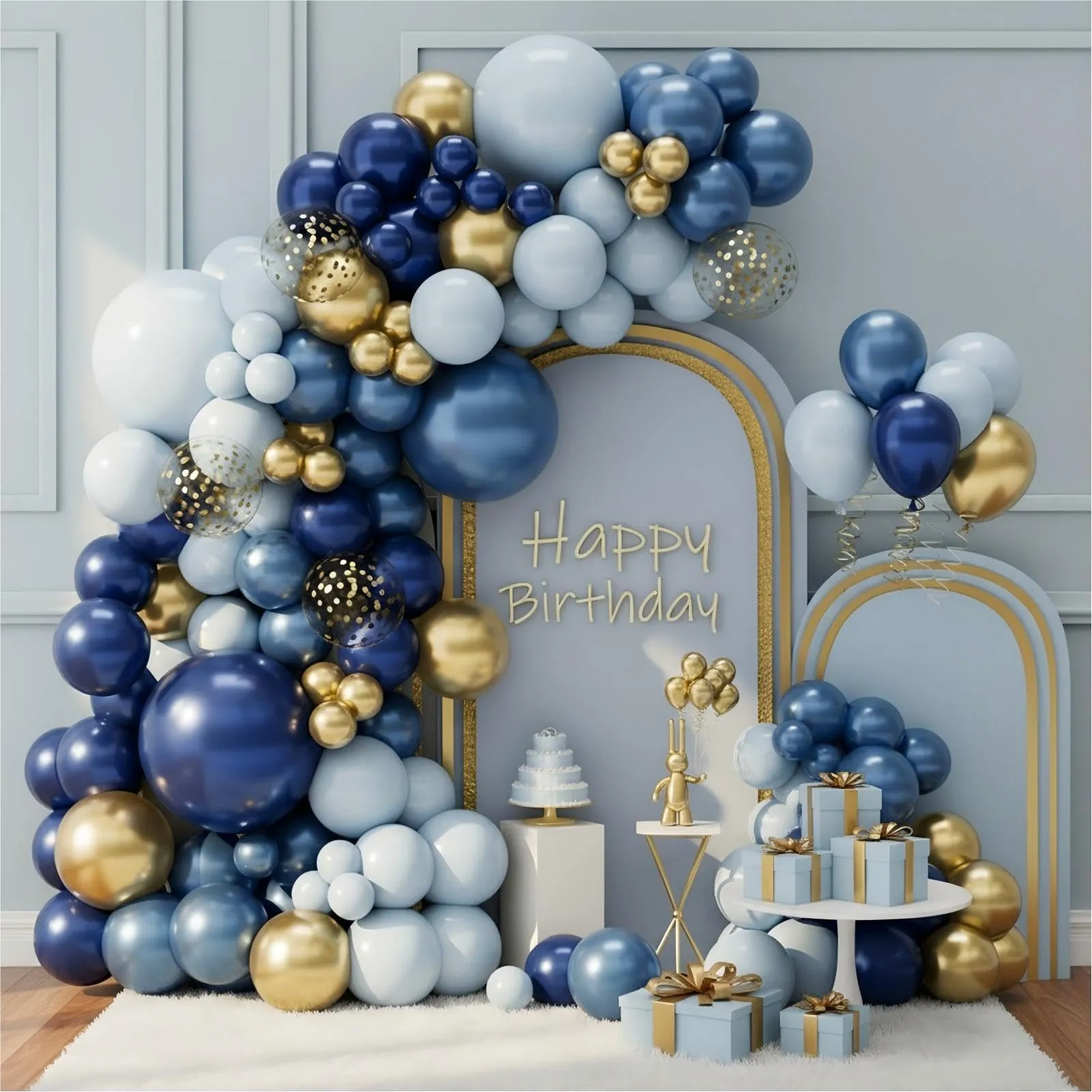 Netnology Kit Arco Ghirlanda di Palloncini Blu Navy e Oro, 105 Pezzi - immagine 6