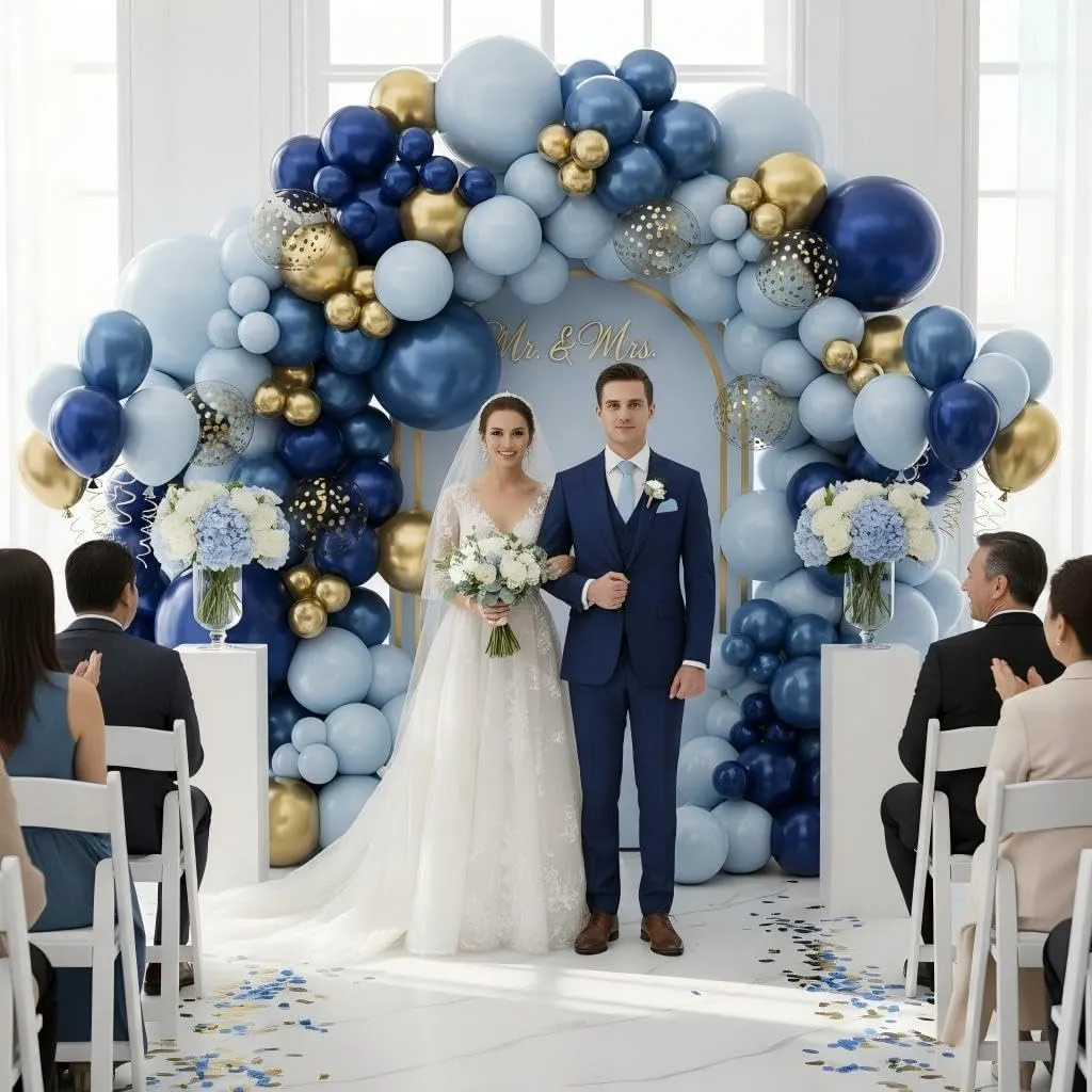 Netnology Kit Arco Ghirlanda di Palloncini Blu Navy e Oro, 105 Pezzi - immagine 8