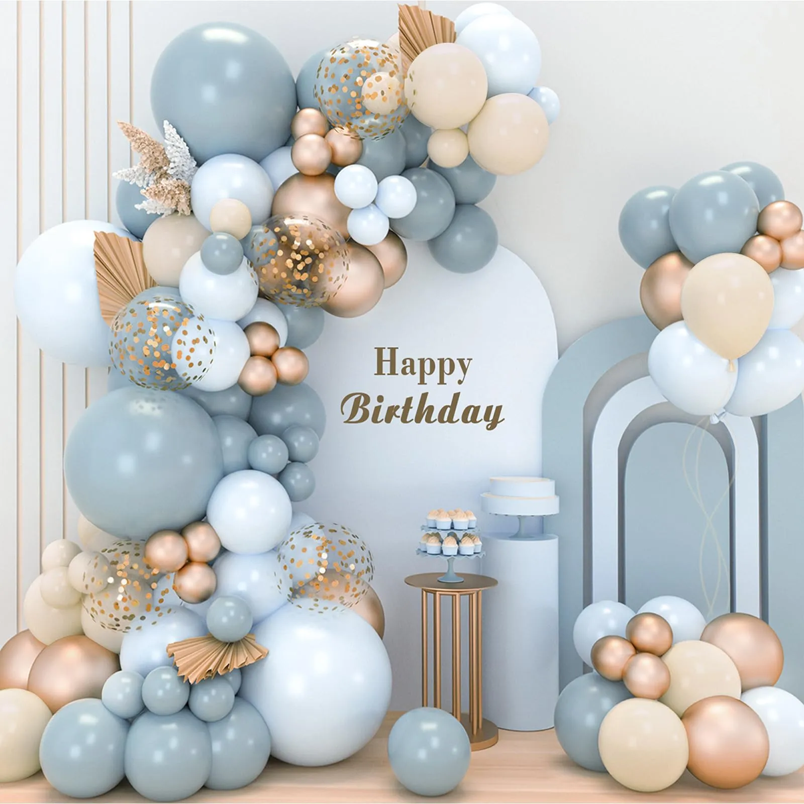 Netnology Kit Arco Palloncini Blu Oro e Beige, 106 Pezzi - immagine 1