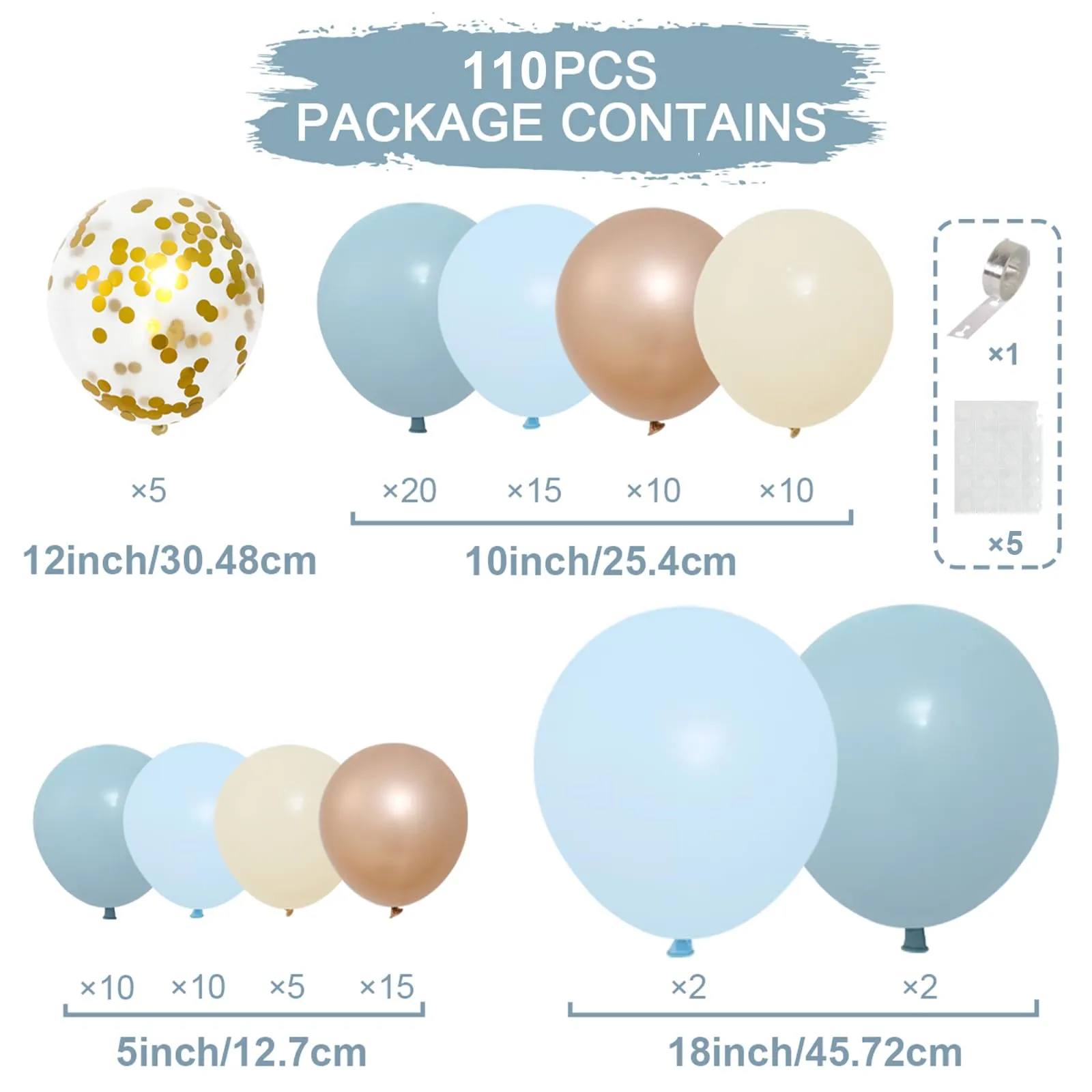Netnology Kit Arco Palloncini Blu Oro e Beige, 106 Pezzi - immagine 2