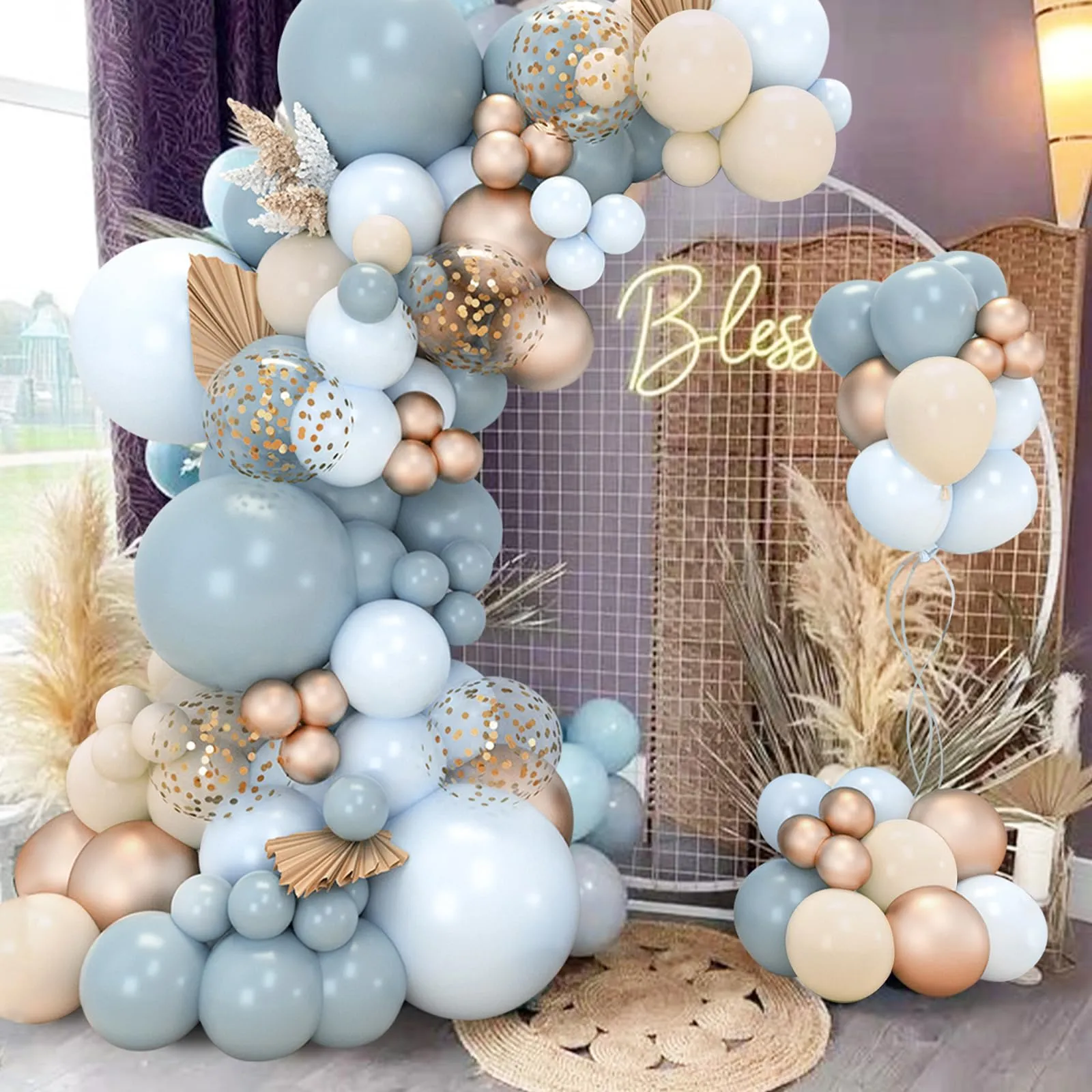 Netnology Kit Arco Palloncini Blu Oro e Beige, 106 Pezzi - immagine 3