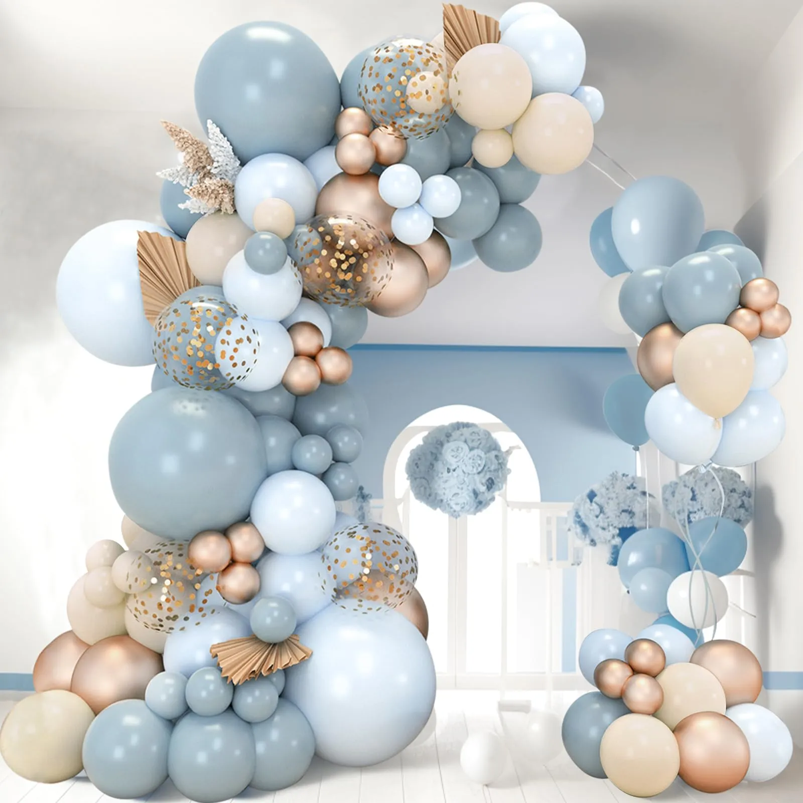 Netnology Kit Arco Palloncini Blu Oro e Beige, 106 Pezzi - immagine 6