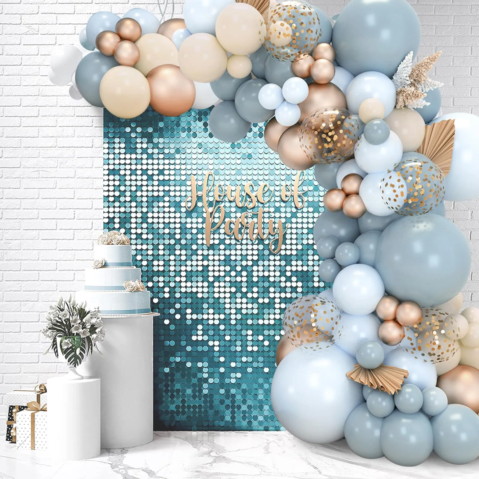 Netnology Kit Arco Palloncini Blu Oro e Beige, 106 Pezzi - immagine 8