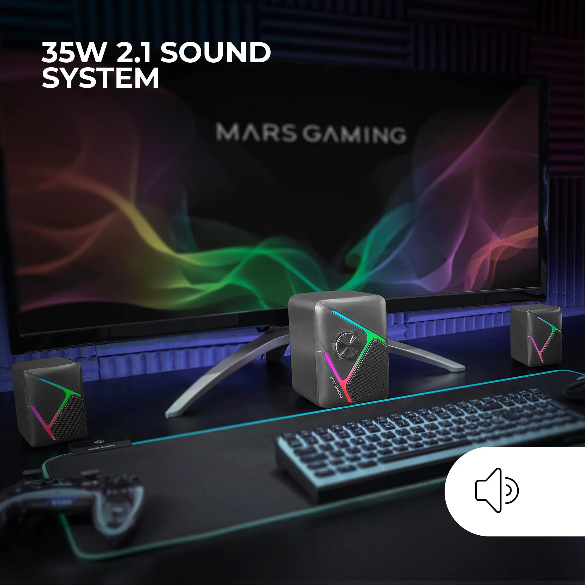Mars Gaming MS-H21 Altoparlanti da Gioco 10W con Subwoofer, RGB, Jack 3.5mm e USB - immagine 2