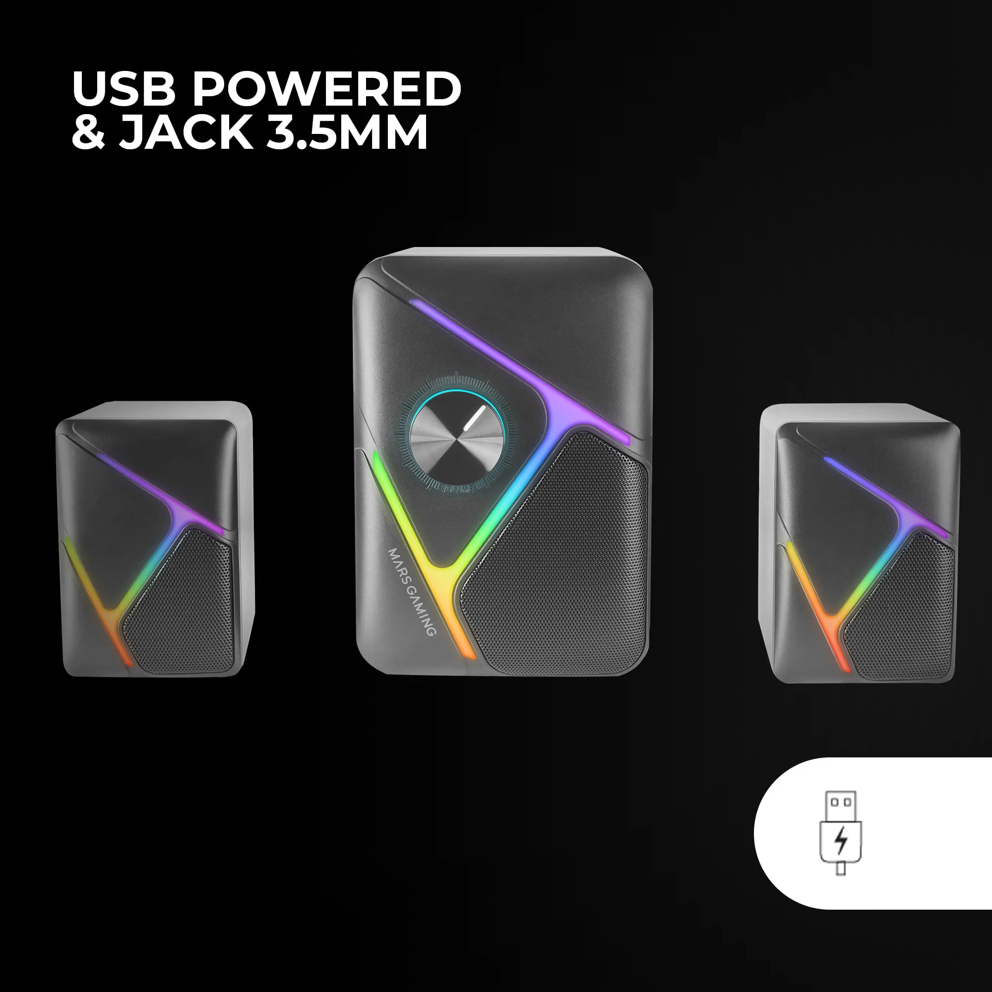 Mars Gaming MS-H21 Altoparlanti da Gioco 10W con Subwoofer, RGB, Jack 3.5mm e USB - immagine 5