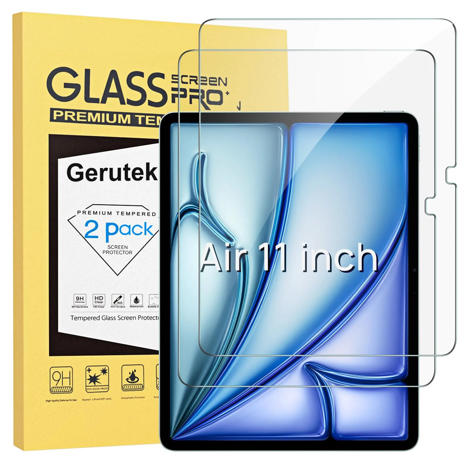 Gerutek Pellicola Protettiva in Vetro Temperato per iPad Air 11'' (M4/M3/M2), 2 Pezzi - immagine 1