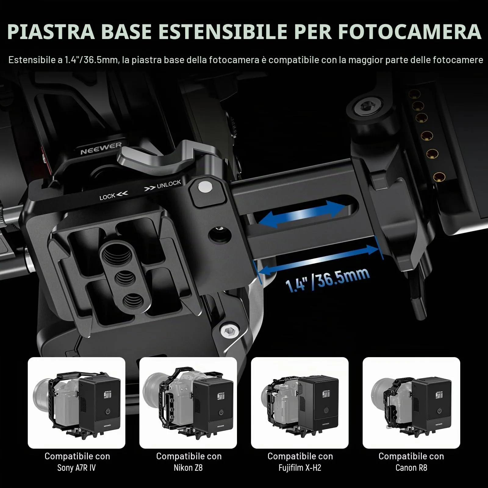 NEEWER Piastra per Batteria V Mount Pieghevole con Piastra di Base Arca, PS015 - immagine 6