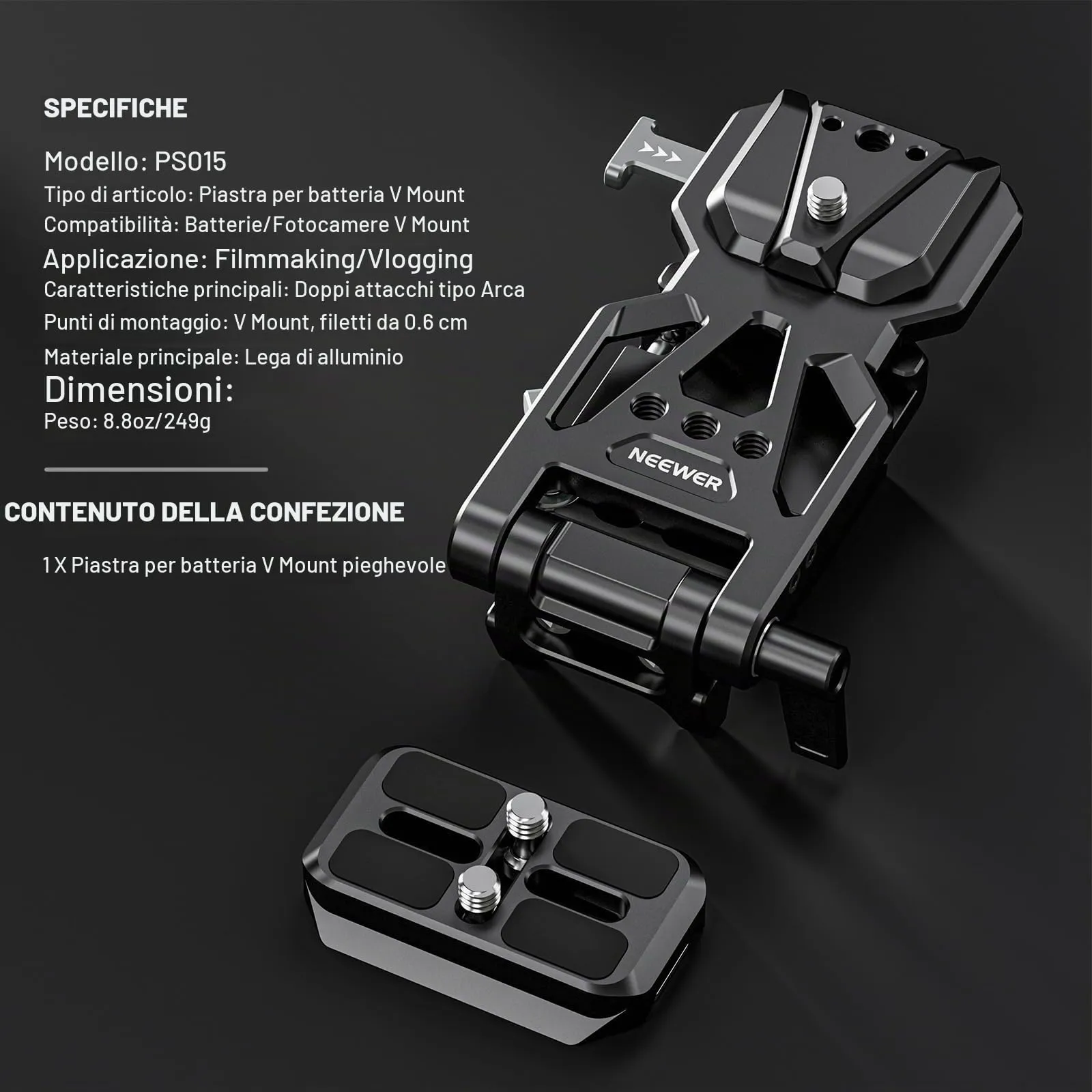 NEEWER Piastra per Batteria V Mount Pieghevole con Piastra di Base Arca, PS015 - immagine 9