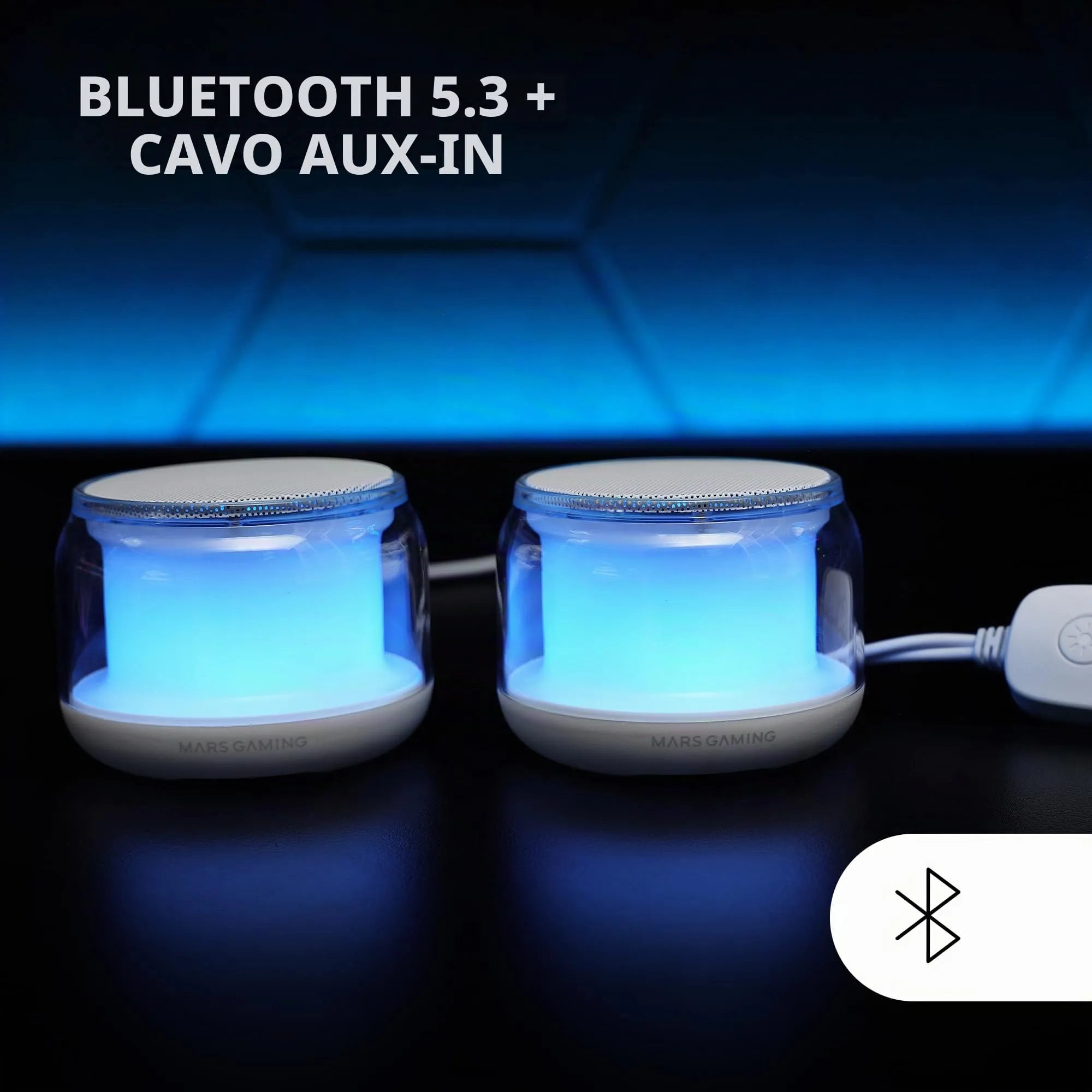 Mars Gaming MS-AURA Altoparlanti Bluetooth 5.3, DSP 15W, Illuminazione RGB ClearView 360º, Ingresso AUX-IN, Bianco - immagine 4
