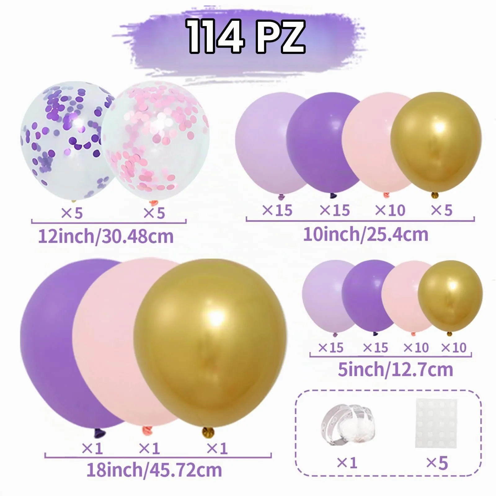 Netnology Kit Arco Palloncini Viola Rosa, 110 Pezzi - immagine 2