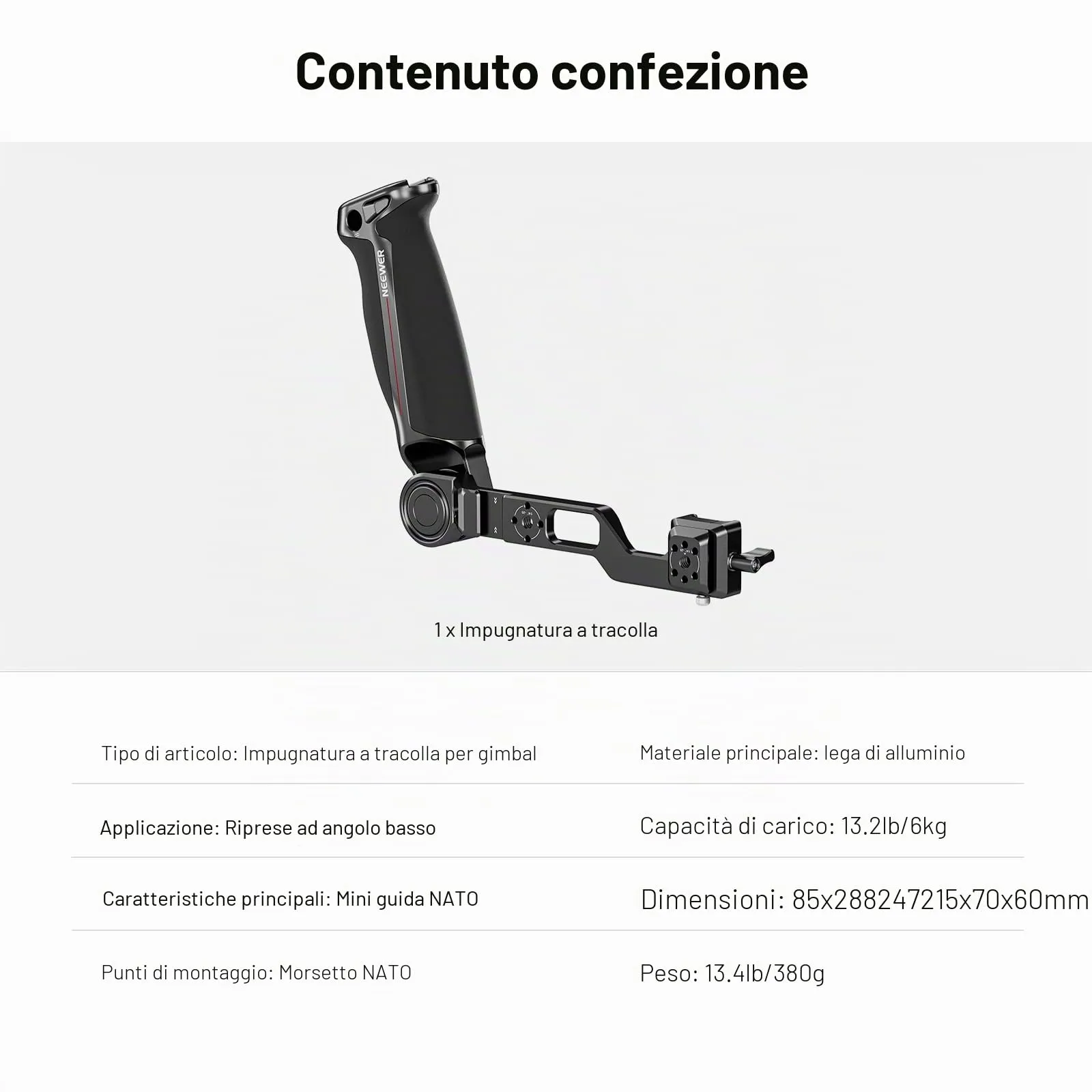 NEEWER Sling Handle Grip with NATO Clamp and QD Sockets for DJI RS4 RS4 Pro RS3 RS3 Pro RS2, GA020 - immagine 8