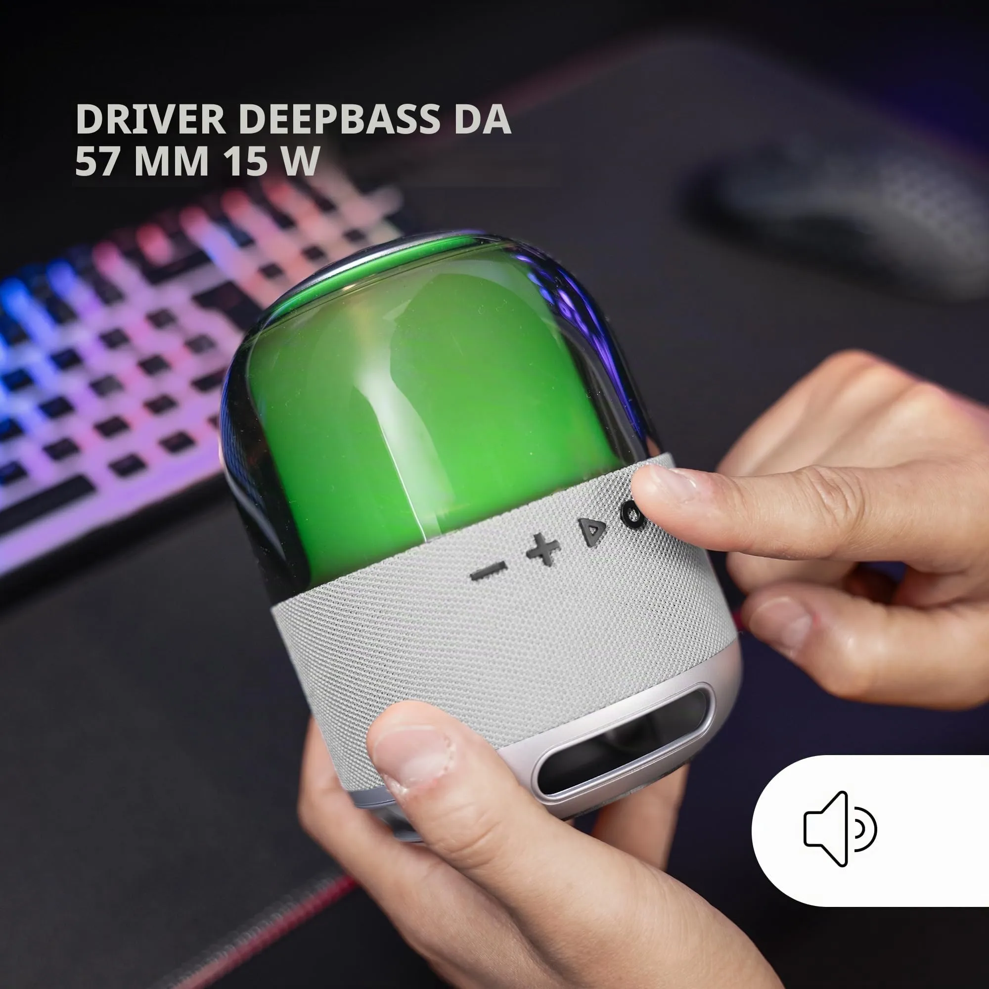 Mars Gaming MS-FLOW Altoparlante Portatile Bluetooth 15W, Orbilight RGB 360°, Driver DeepBass 57mm, Bluetooth 5.3 e MicroSD, Argento - immagine 2