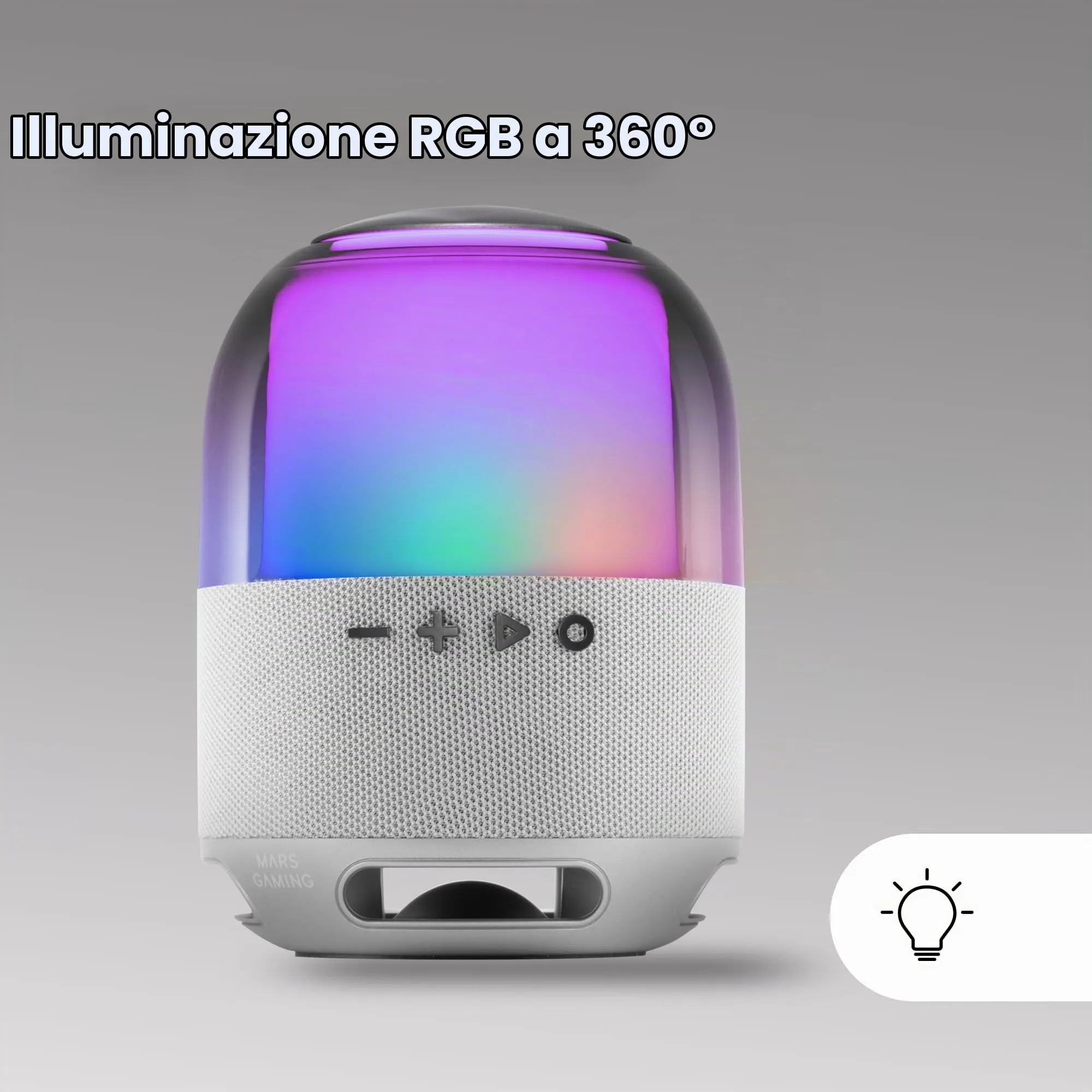 Mars Gaming MS-FLOW Altoparlante Portatile Bluetooth 15W, Orbilight RGB 360°, Driver DeepBass 57mm, Bluetooth 5.3 e MicroSD, Argento - immagine 6