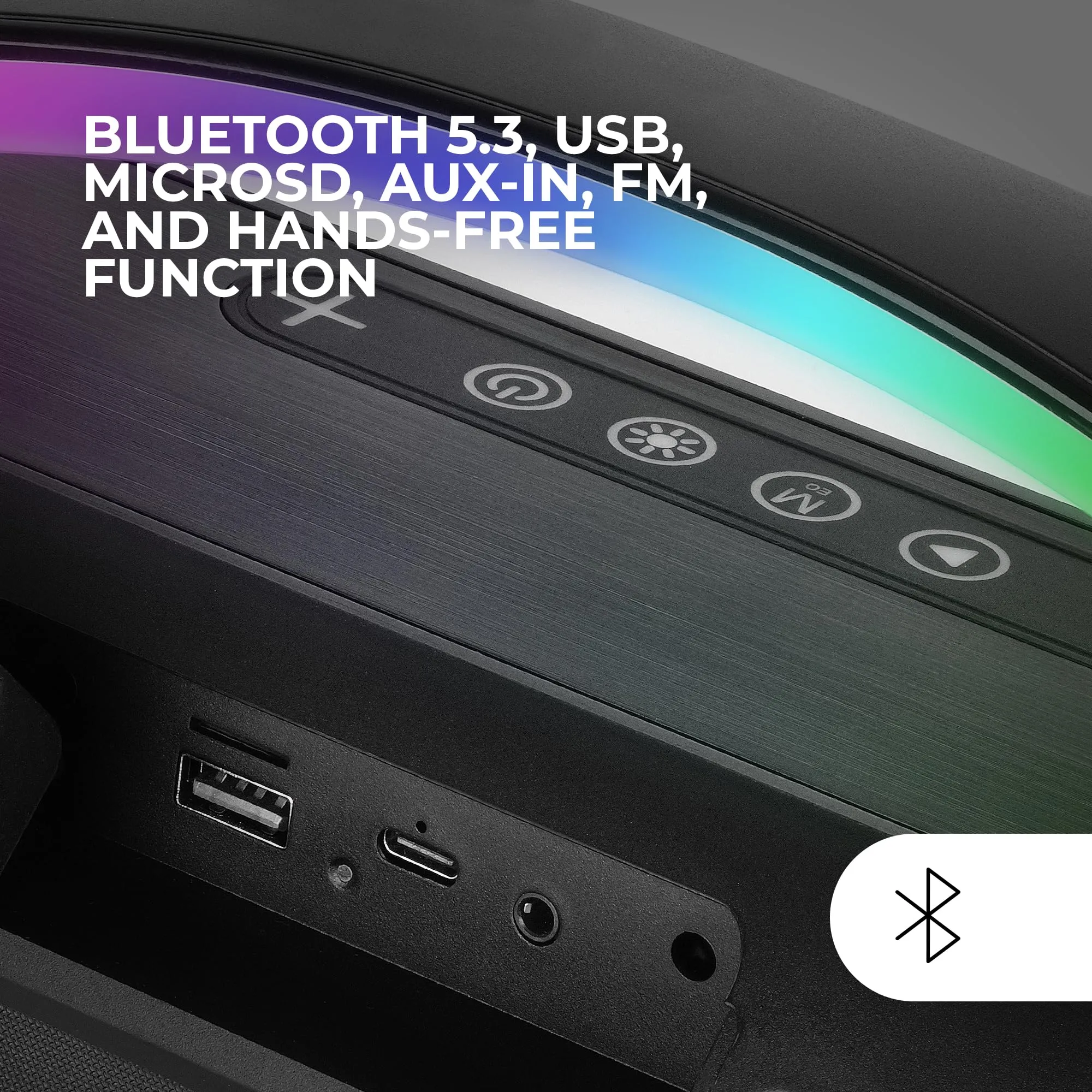 Mars Gaming MS-Pulse Altoparlante Bluetooth Portatile 50W RMS, Illuminazione RGB, USB/MicroSD/AUX/FM, Nero - immagine 3