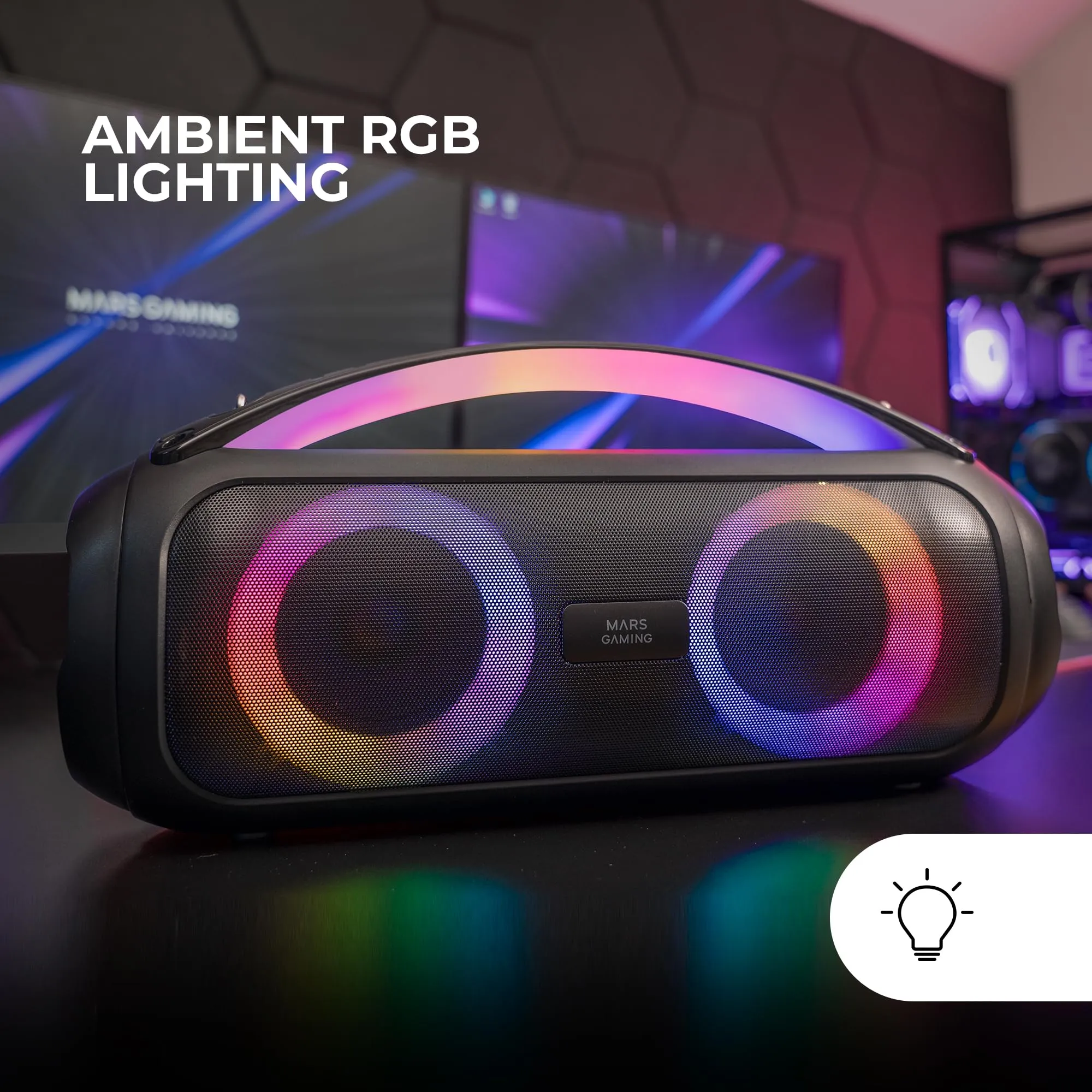 Mars Gaming MS-Pulse Altoparlante Bluetooth Portatile 50W RMS, Illuminazione RGB, USB/MicroSD/AUX/FM, Nero - immagine 4
