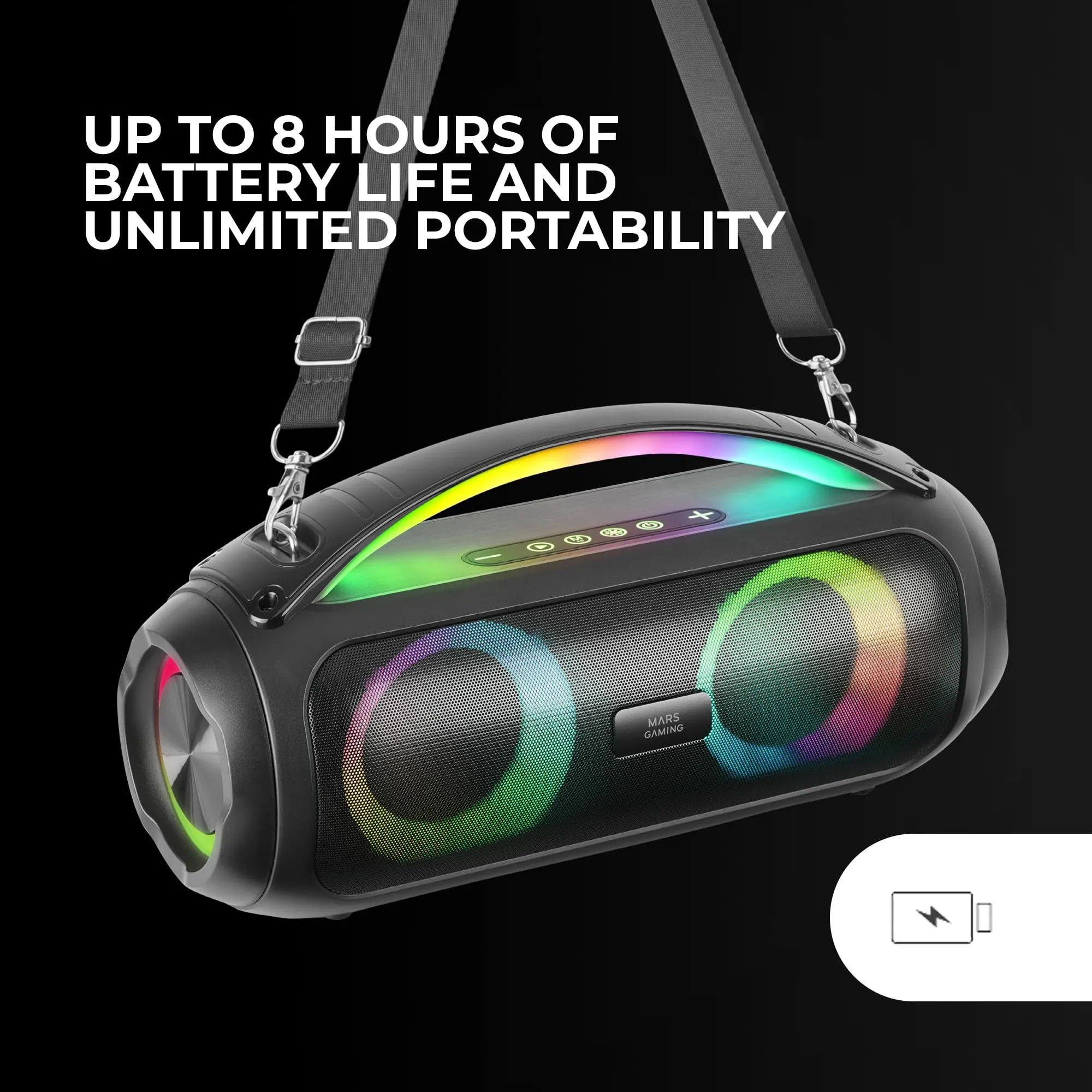Mars Gaming MS-Pulse Altoparlante Bluetooth Portatile 50W RMS, Illuminazione RGB, USB/MicroSD/AUX/FM, Nero - immagine 5