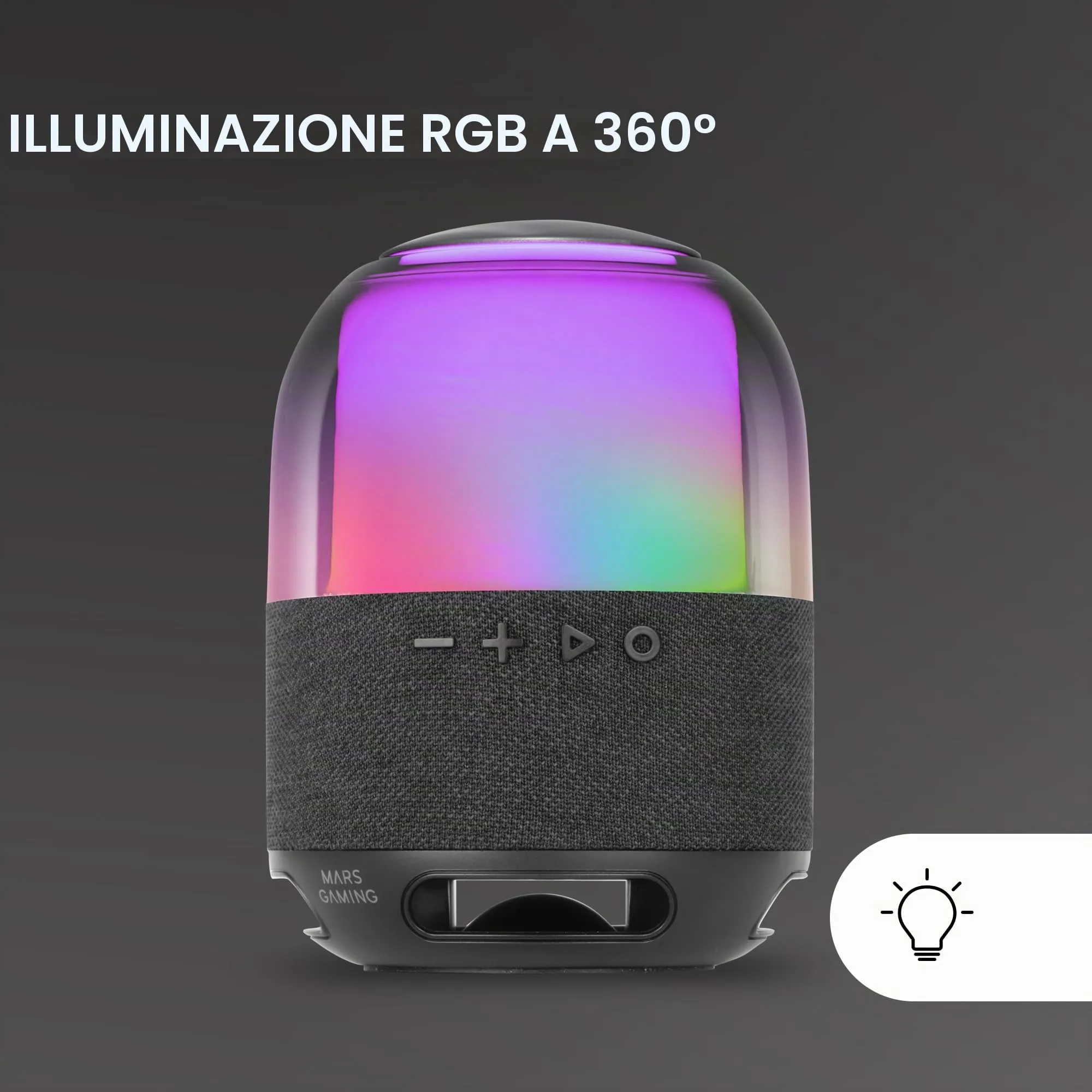 Mars Gaming MS-FLOW Altoparlante Portatile Bluetooth 15W, Illuminazione RGB 360°, Driver DeepBass 57mm, Bluetooth 5.3 e MicroSD, Nero - immagine 5