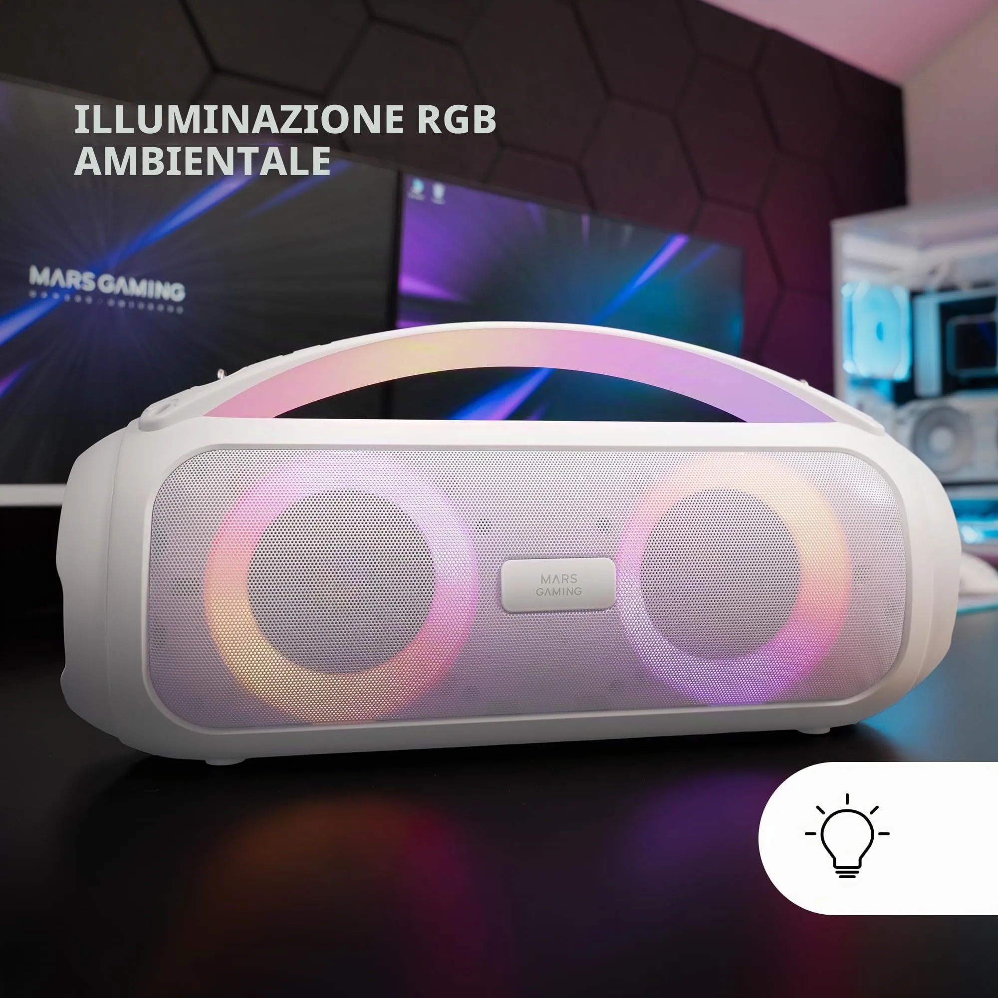 Mars Gaming MS-Pulse Altoparlante Bluetooth Portatile 50W RMS, RGB, Bianco - immagine 4