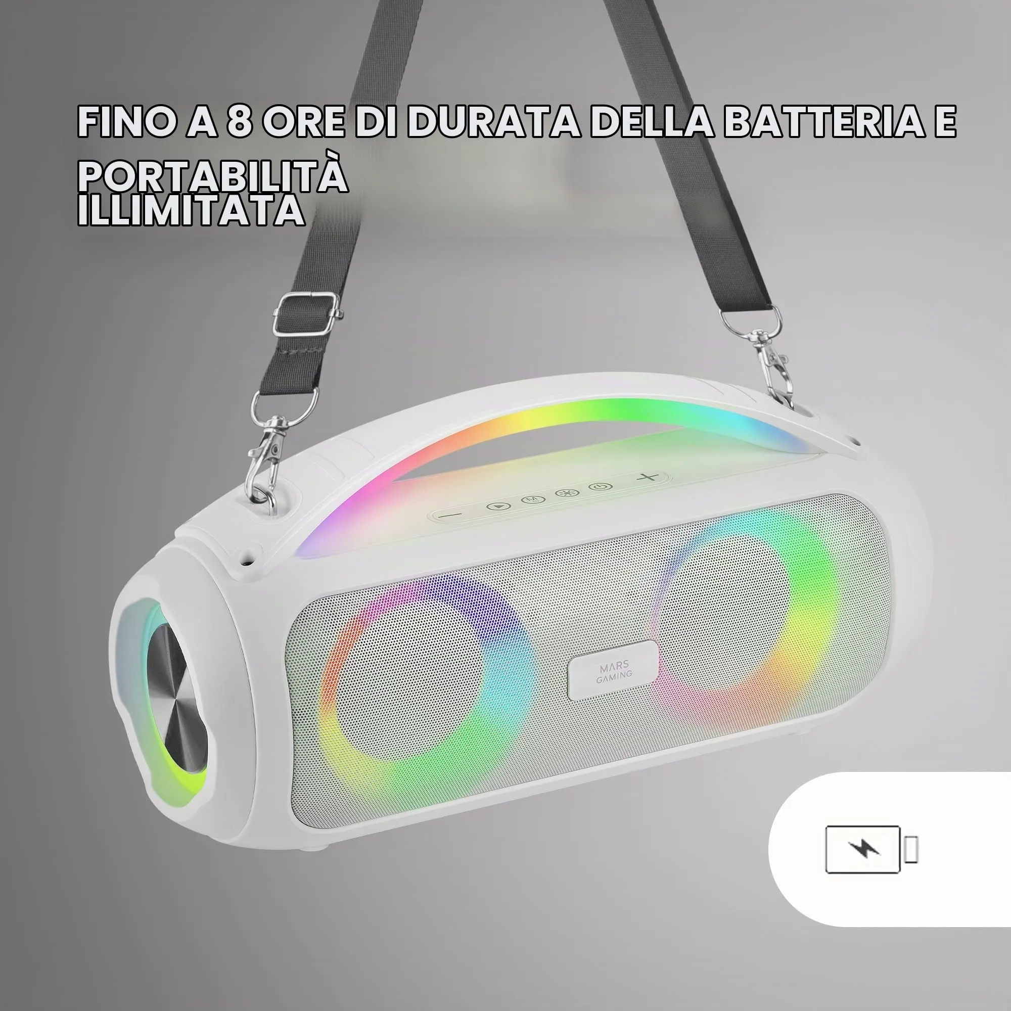 Mars Gaming MS-Pulse Altoparlante Bluetooth Portatile 50W RMS, RGB, Bianco - immagine 5