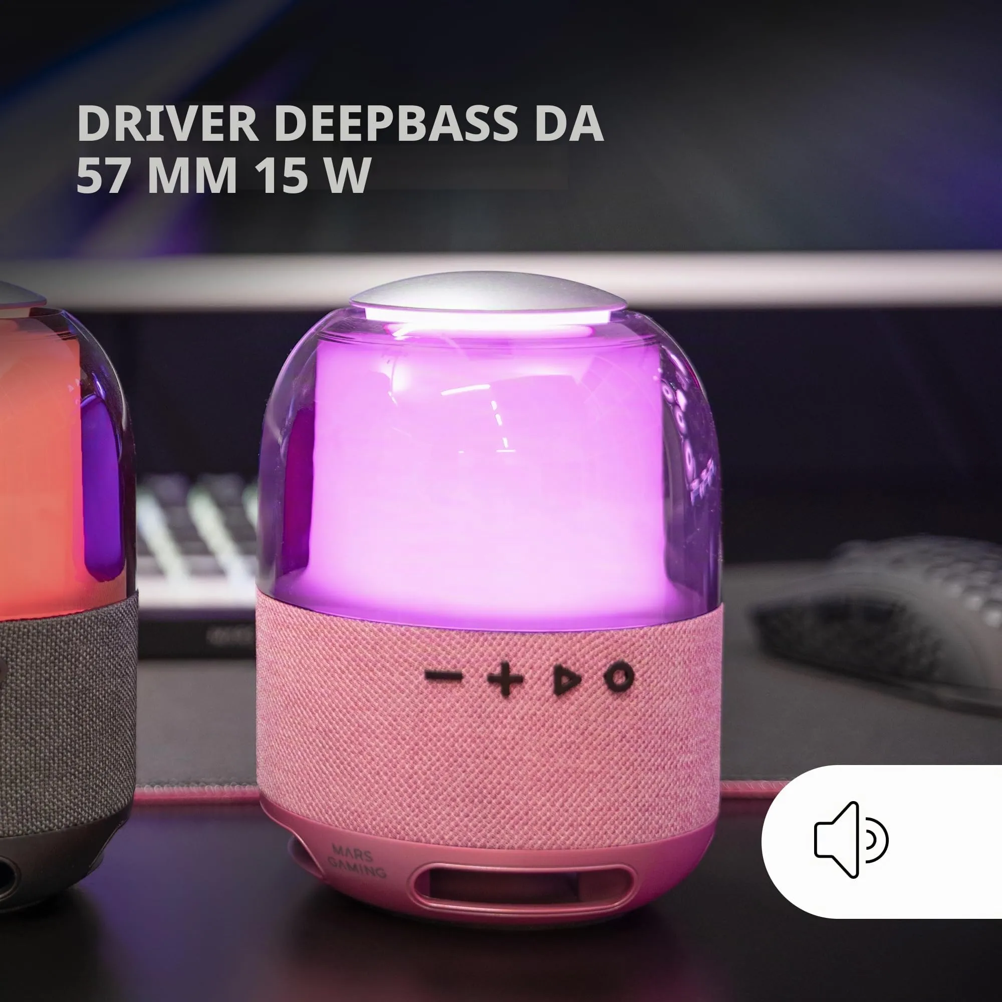 Mars Gaming MS-FLOW Altoparlante Portatile Bluetooth 15W, Illuminazione Orbilight RGB 360°, Driver DeepBass 57mm, Bluetooth 5.3 e MicroSD, Rosa - immagine 2