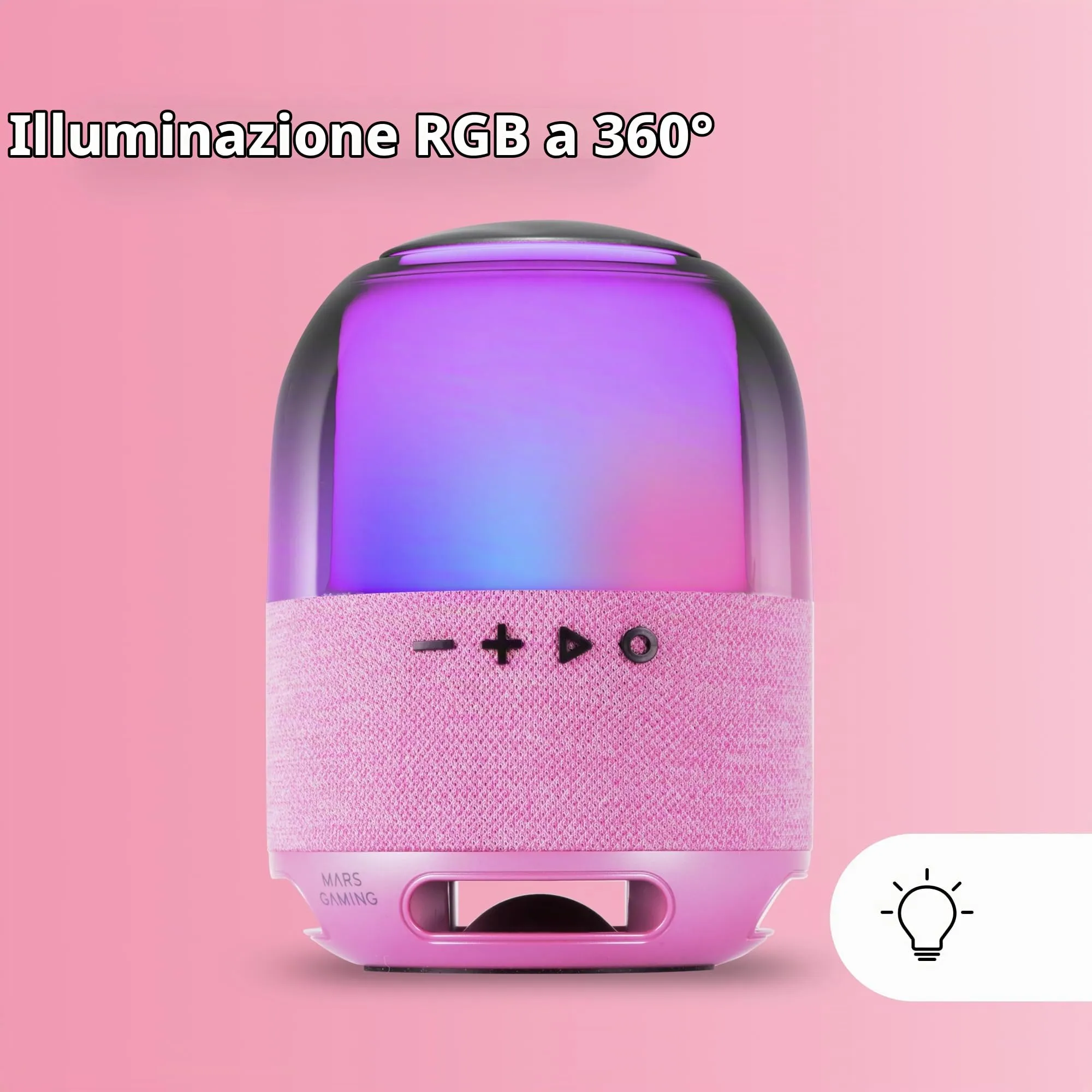 Mars Gaming MS-FLOW Altoparlante Portatile Bluetooth 15W, Illuminazione Orbilight RGB 360°, Driver DeepBass 57mm, Bluetooth 5.3 e MicroSD, Rosa - immagine 5