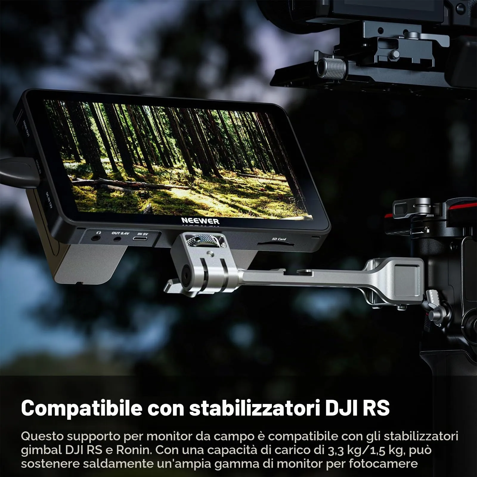 NEEWER Supporto per Monitor da Campo per RS Gimbal, Girevole a 360° con Morsetto NATO, Cold Shoe e Filettature da 1/4", Compatibile con DJI RS5 RS4 RS4PRO RS3 RS3PRO RS2 RSC2 Ronin-S Ronin-SC, GA021 - immagine 5