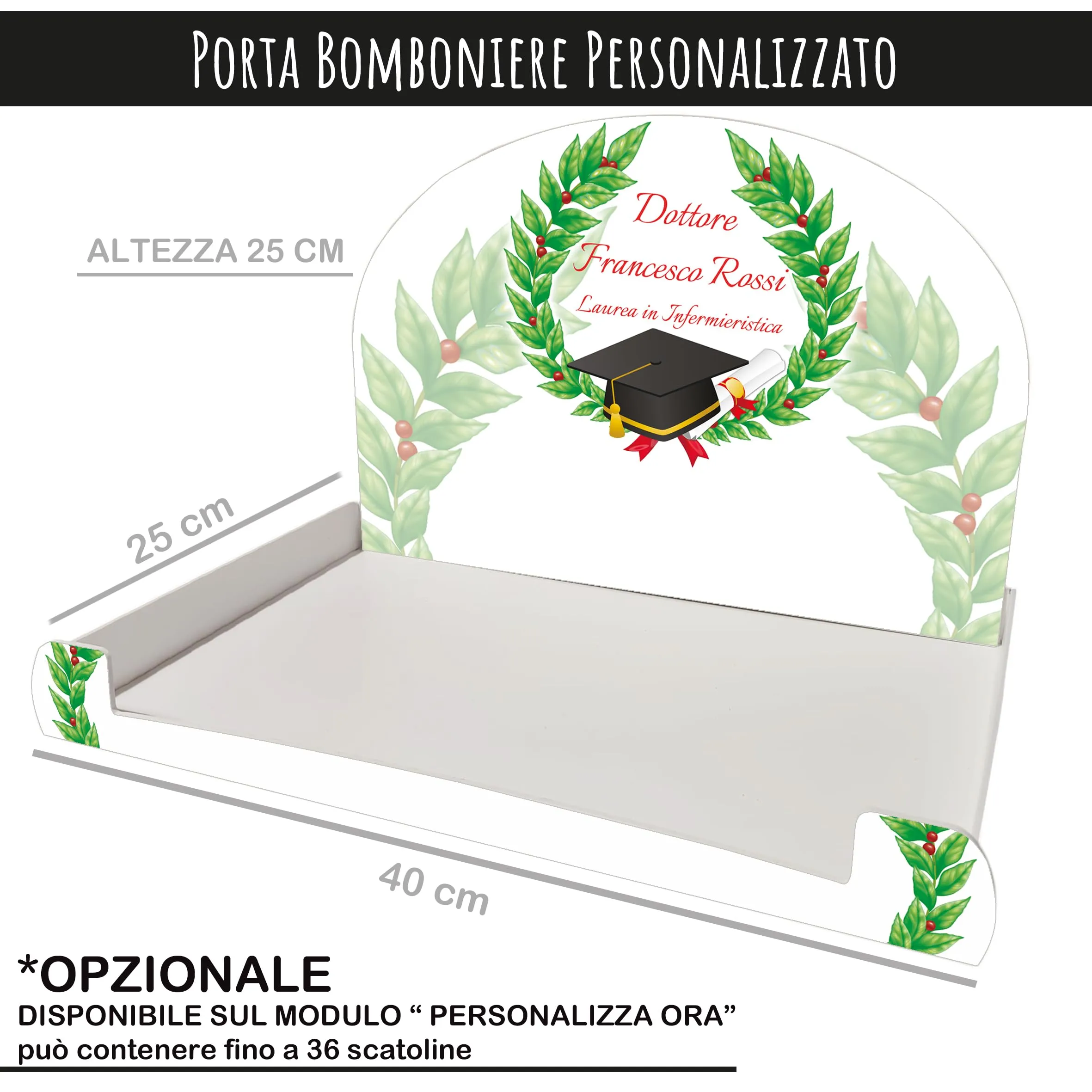 PV Grafik Bomboniere Laurea Personalizzate con Nome, Scatoline Portaconfetti con Bigliettini e Nastri, Set da 24 (Nica L8) - immagine 3