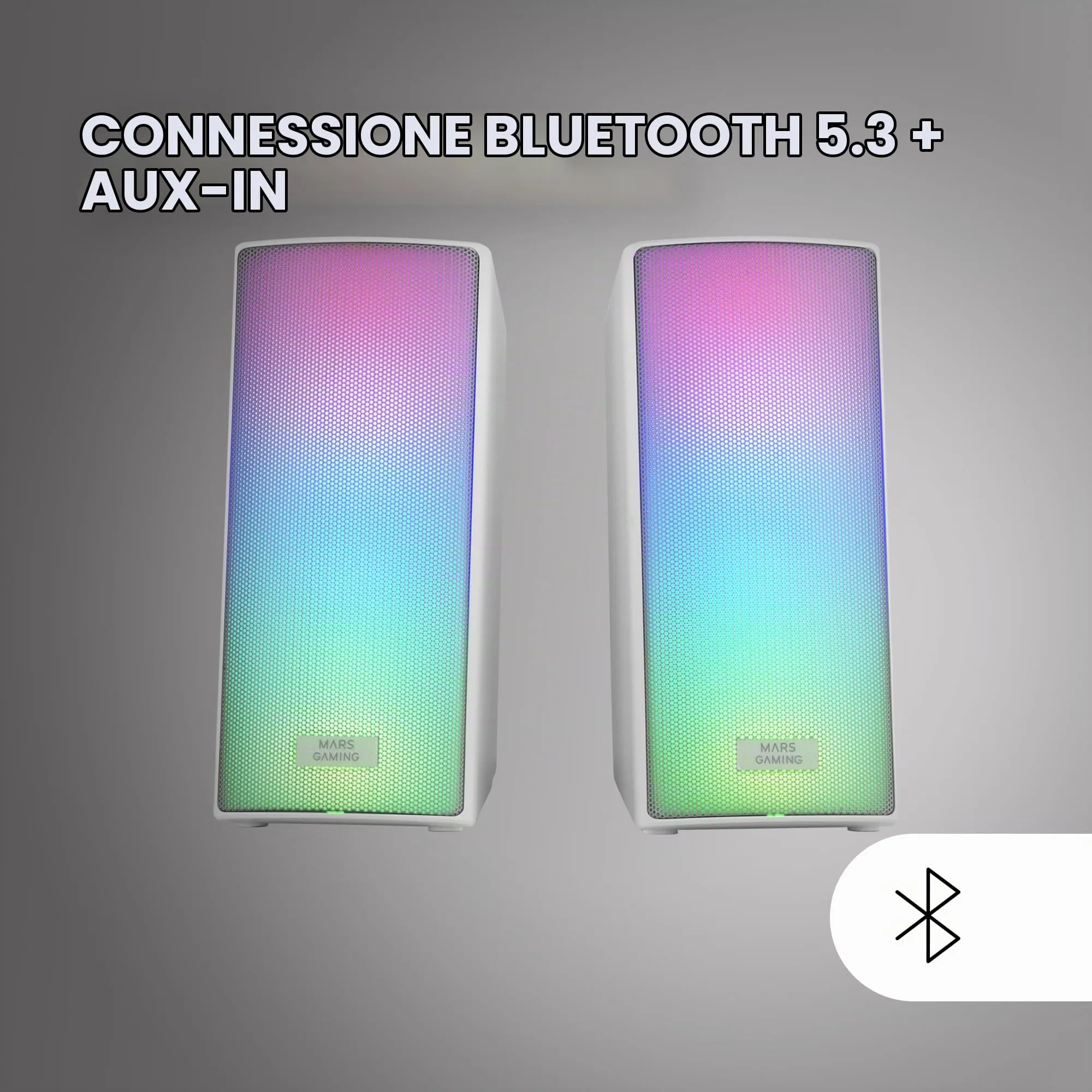 Mars Gaming MSRGB2 Altoparlanti Bluetooth 5.3 15W con DSP e Illuminazione RGB, Bianco - immagine 4