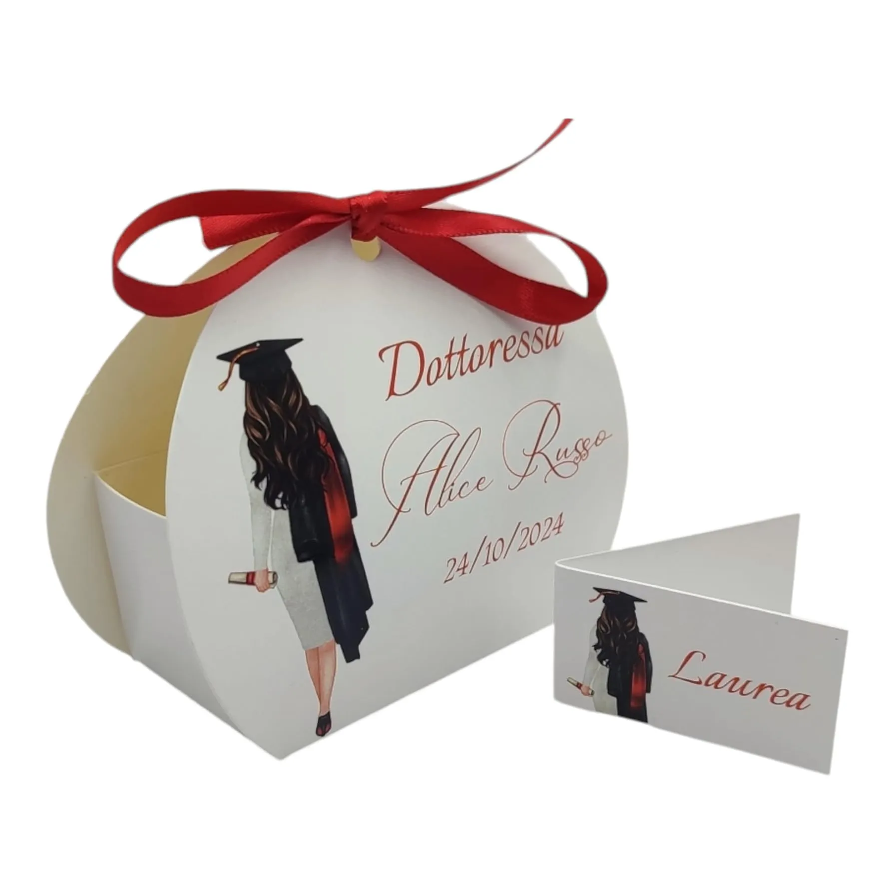 PV Grafik Bomboniere Laurea Personalizzate con Nome, Set di 24 Scatoline Portaconfetti con Bigliettini e Nastri (Tunna L5) - immagine 1