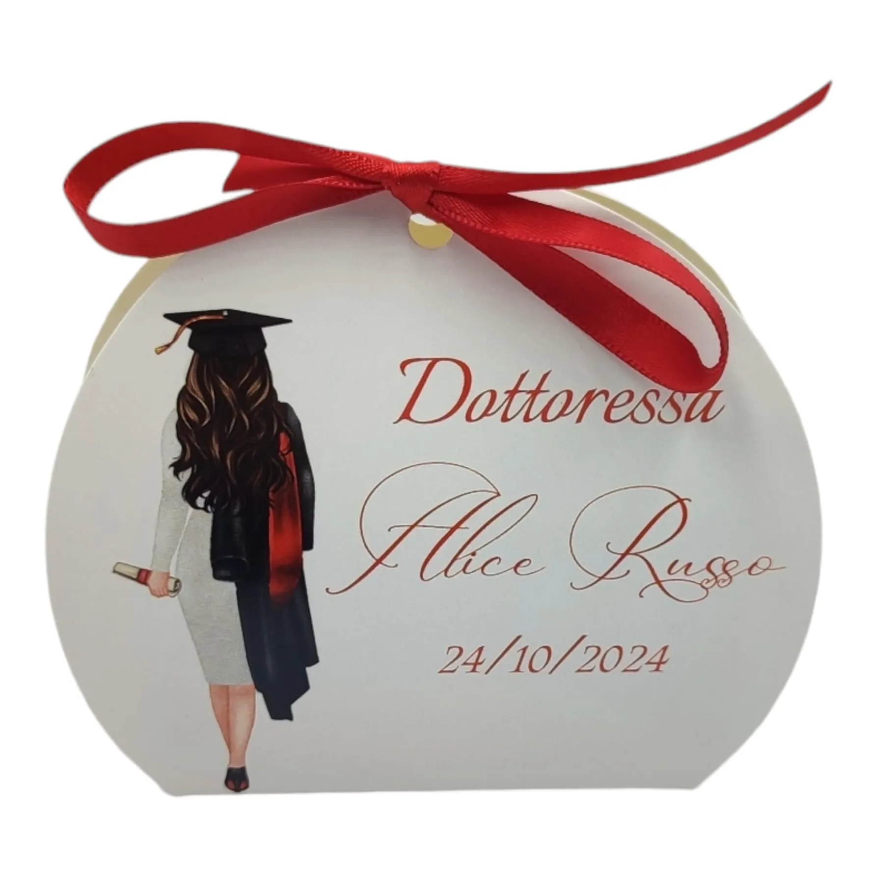 PV Grafik Bomboniere Laurea Personalizzate con Nome, Set di 24 Scatoline Portaconfetti con Bigliettini e Nastri (Tunna L5) - immagine 6