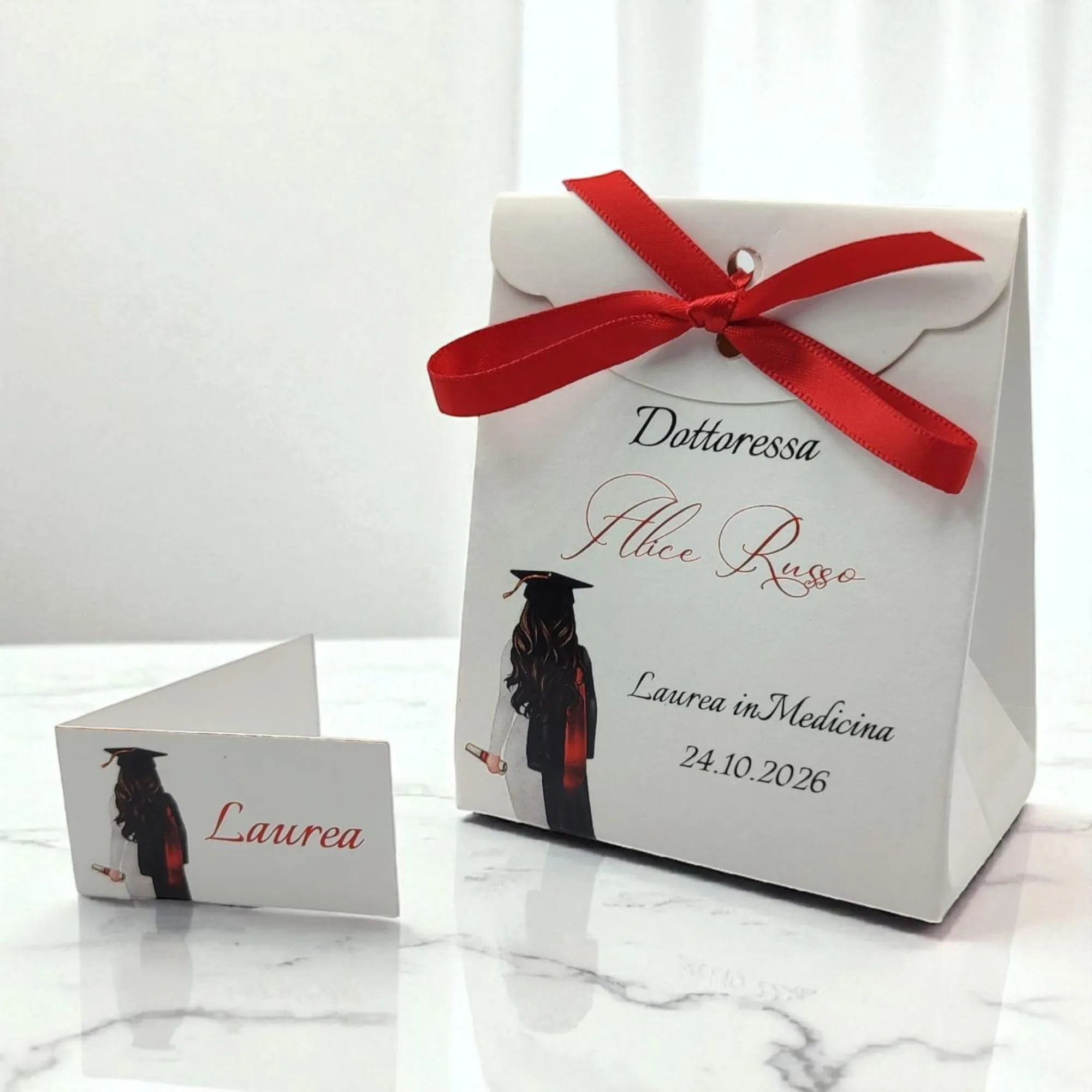 PV Grafik 24 Bomboniere Laurea Personalizzate Nica L5 con Bigliettini e Nastri - immagine 7