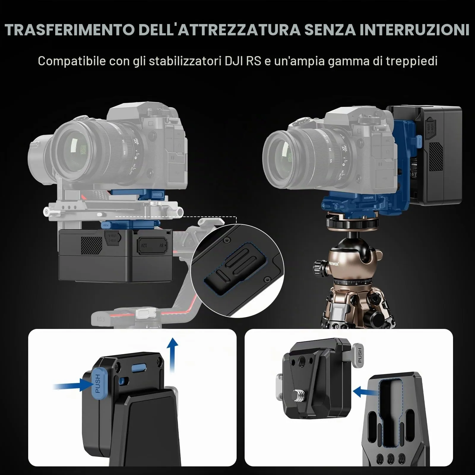 NEEWER Piastra per Batteria V Mount con Guide NATO e Base Tipo Arca per RS4 Pro RS3 Pro Gimbal, PS016 - immagine 4