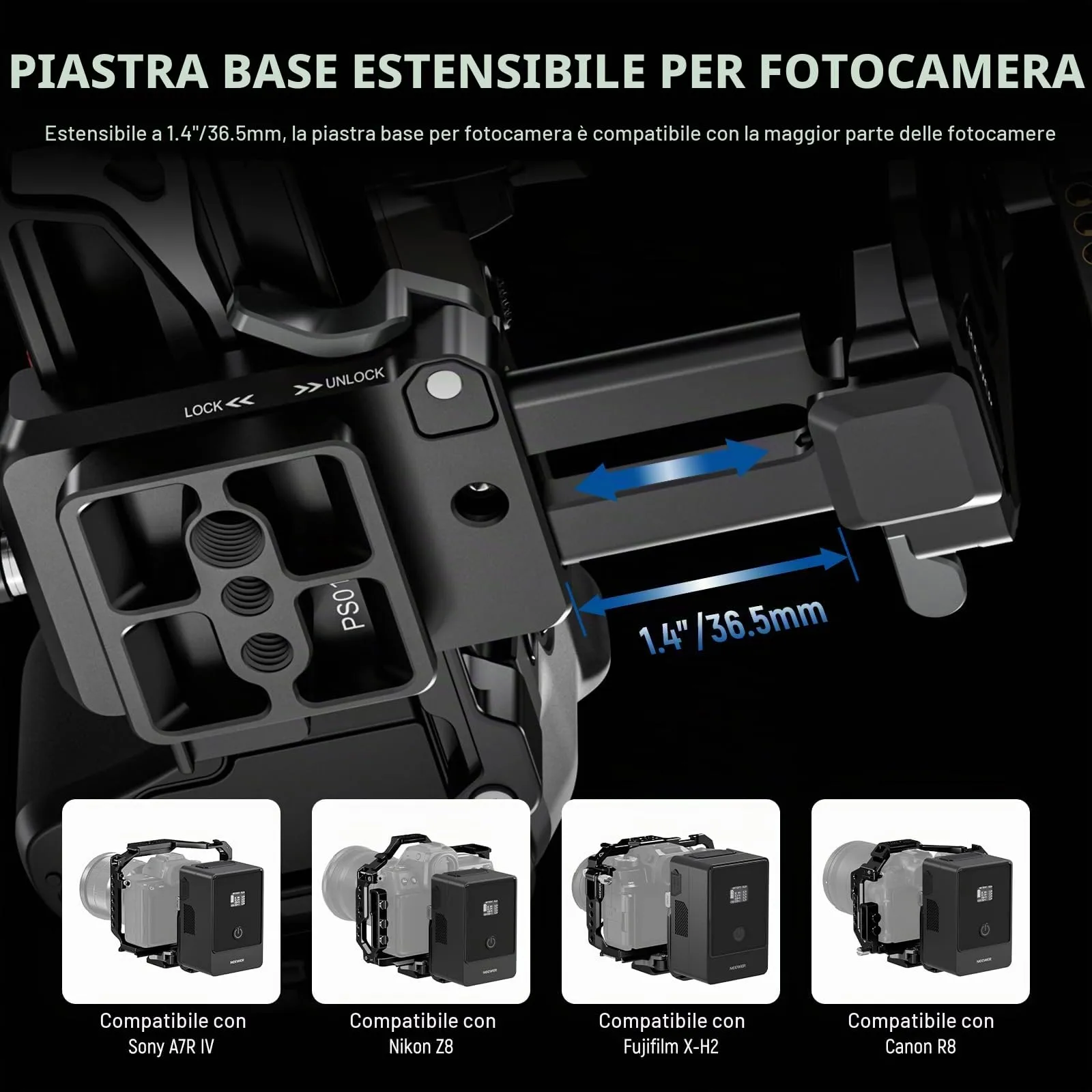 NEEWER Piastra per Batteria V Mount con Guide NATO e Base Tipo Arca per RS4 Pro RS3 Pro Gimbal, PS016 - immagine 5