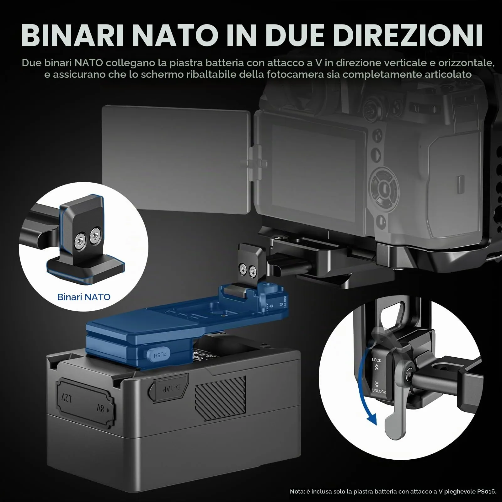 NEEWER Piastra per Batteria V Mount con Guide NATO e Base Tipo Arca per RS4 Pro RS3 Pro Gimbal, PS016 - immagine 6