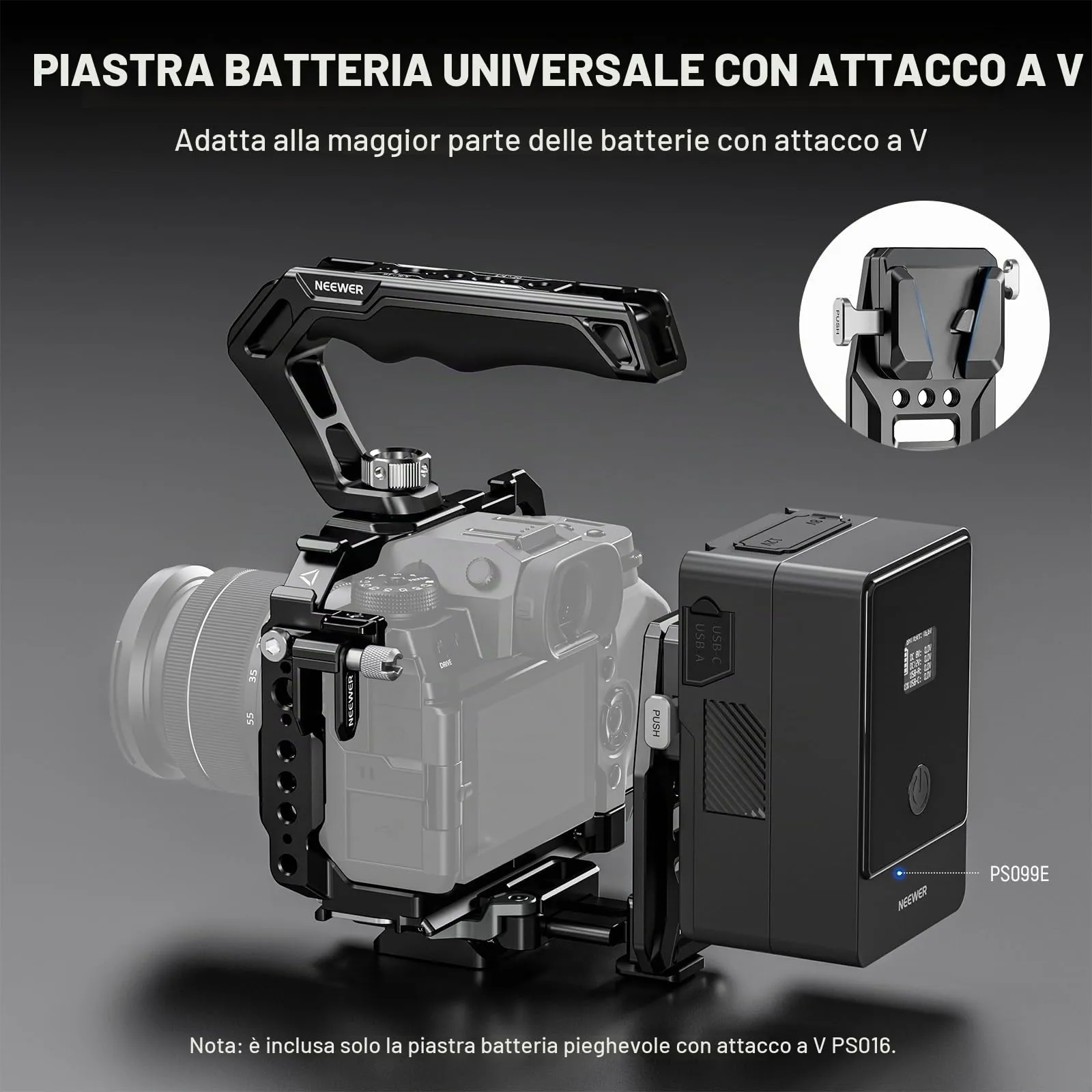 NEEWER Piastra per Batteria V Mount con Guide NATO e Base Tipo Arca per RS4 Pro RS3 Pro Gimbal, PS016 - immagine 7