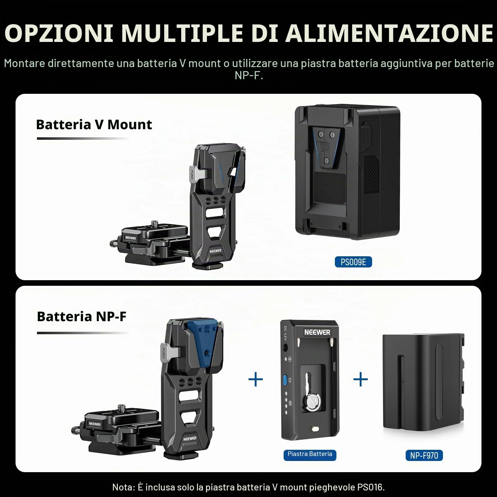 NEEWER Piastra per Batteria V Mount con Guide NATO e Base Tipo Arca per RS4 Pro RS3 Pro Gimbal, PS016 - immagine 8
