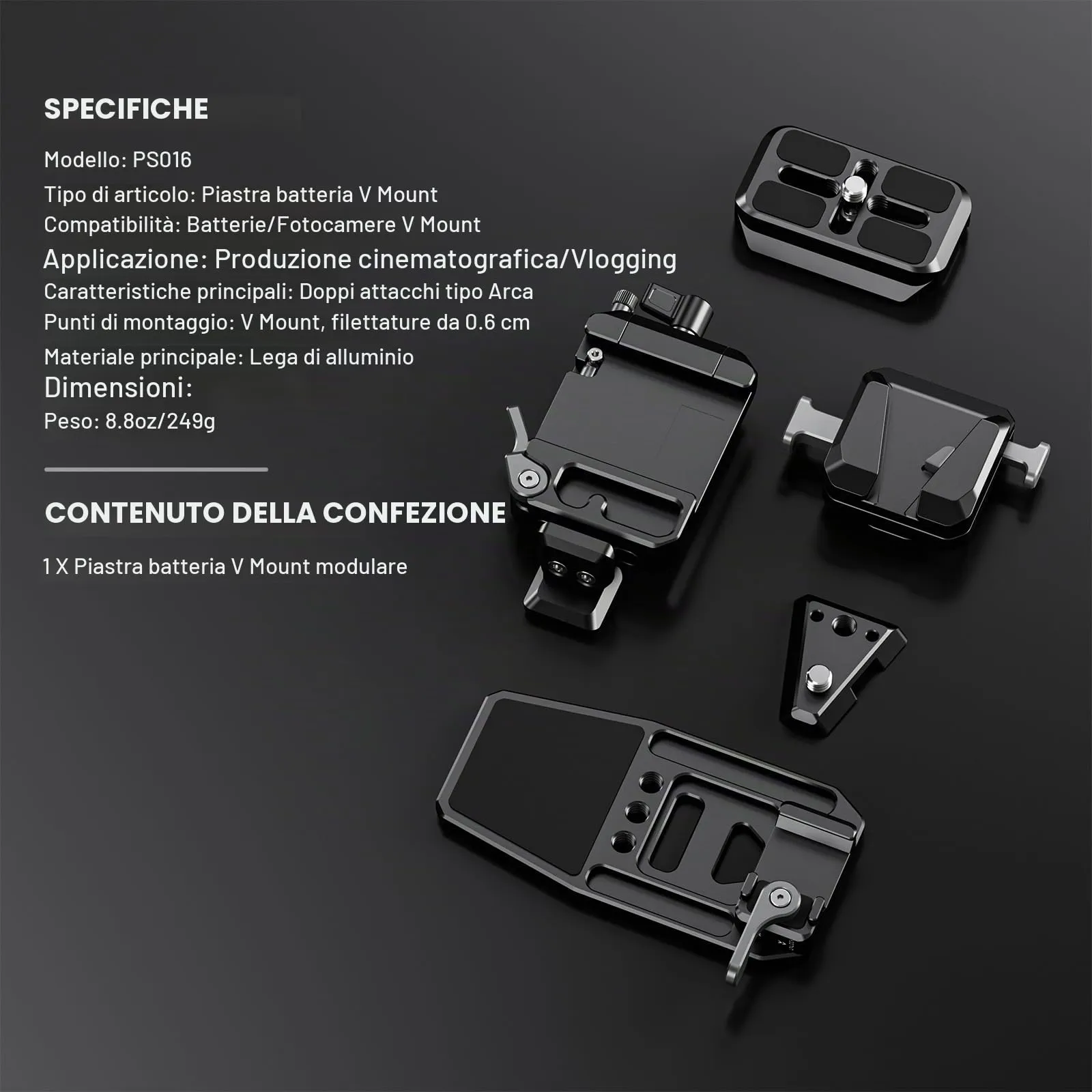 NEEWER Piastra per Batteria V Mount con Guide NATO e Base Tipo Arca per RS4 Pro RS3 Pro Gimbal, PS016 - immagine 9