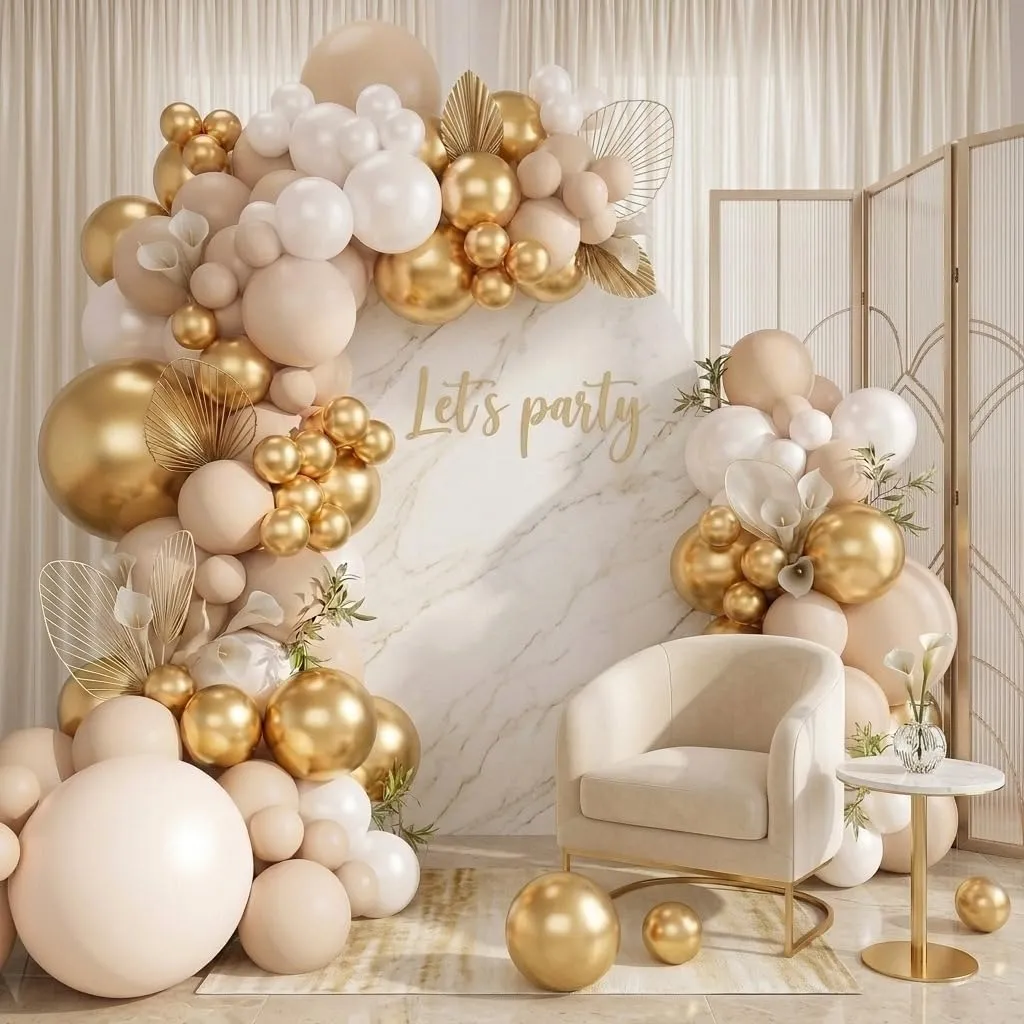 Netnology Kit Arco Palloncini Oro Bianco e Sabbia, 102 Pezzi - immagine 1