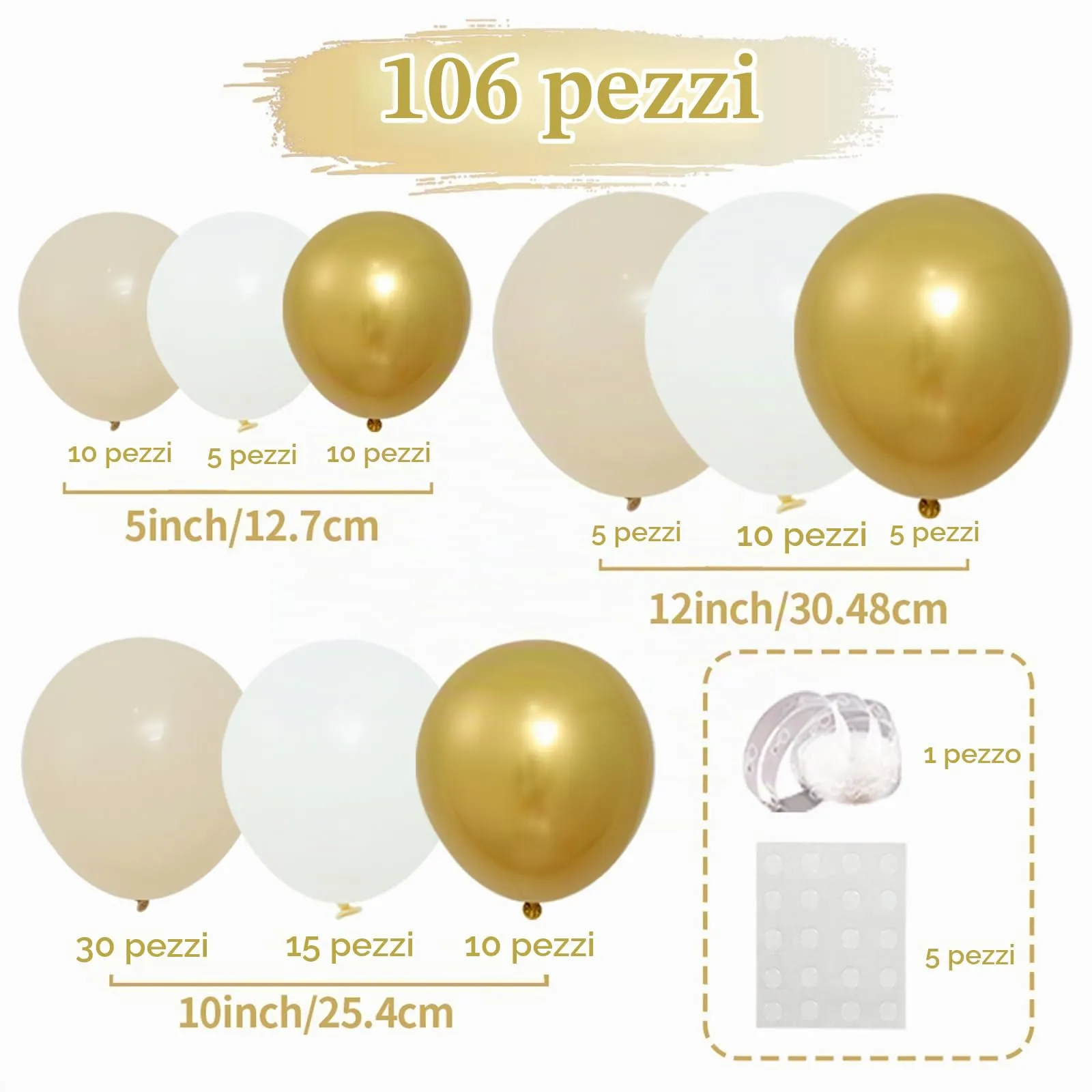 Netnology Kit Arco Palloncini Oro Bianco e Sabbia, 102 Pezzi - immagine 2
