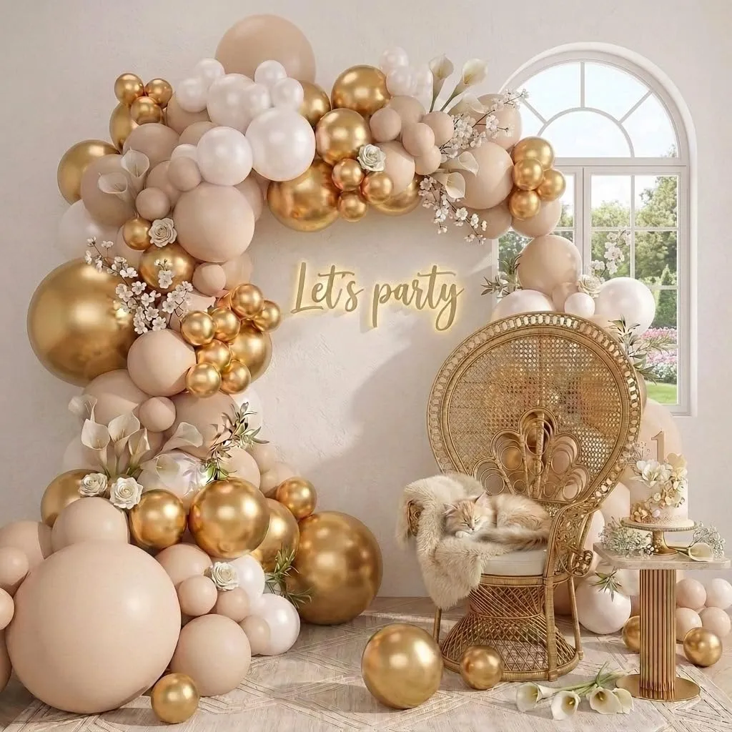Netnology Kit Arco Palloncini Oro Bianco e Sabbia, 102 Pezzi - immagine 4